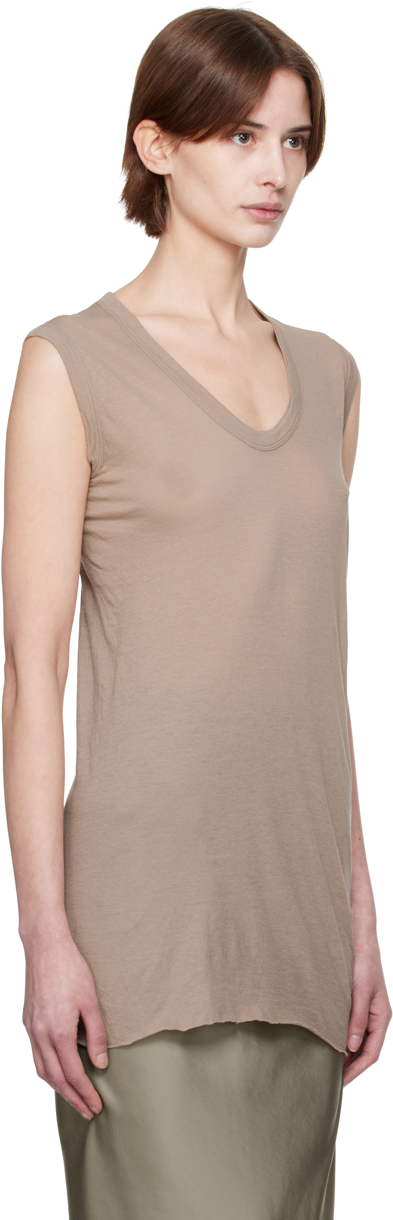 Rick Owens Taupe Hollywood V Neck Sl Tank Top In 64 Flesh