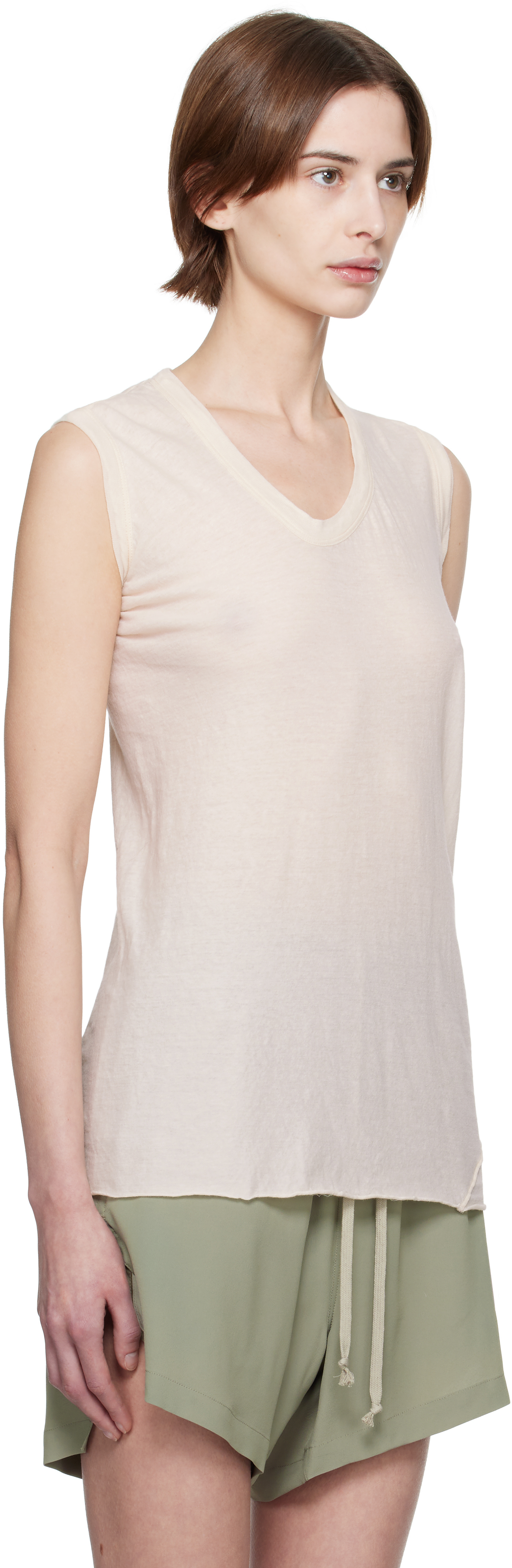 Rick Owens Off-white Hollywood V-neck Tank Top In 21 Natural