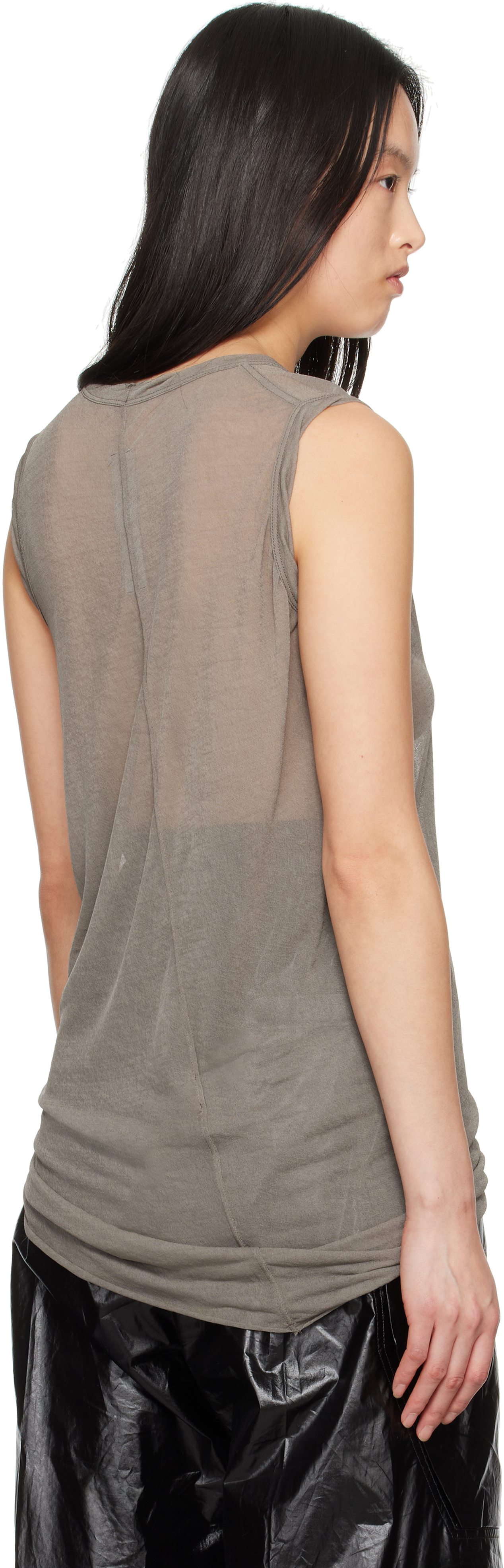 Rick Owens Gray Hollywood V Neck Sl Tank Top In 34 Dust