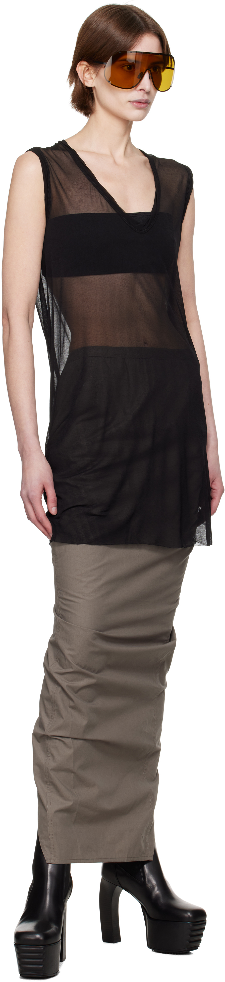 Rick Owens Black Hollywood V Neck Sl Tank Top In 09 Black