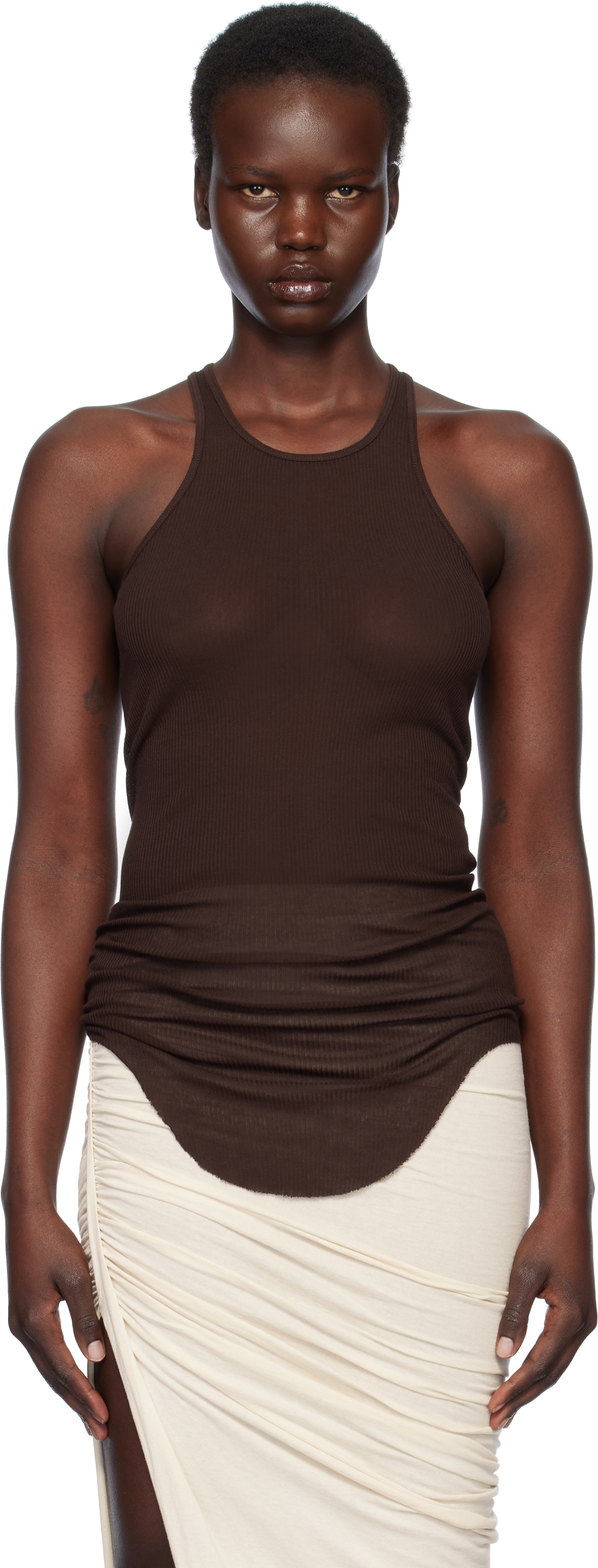 Rick Owens Brown Hollywood Basic Rib Tank Top In 14 Mahogany