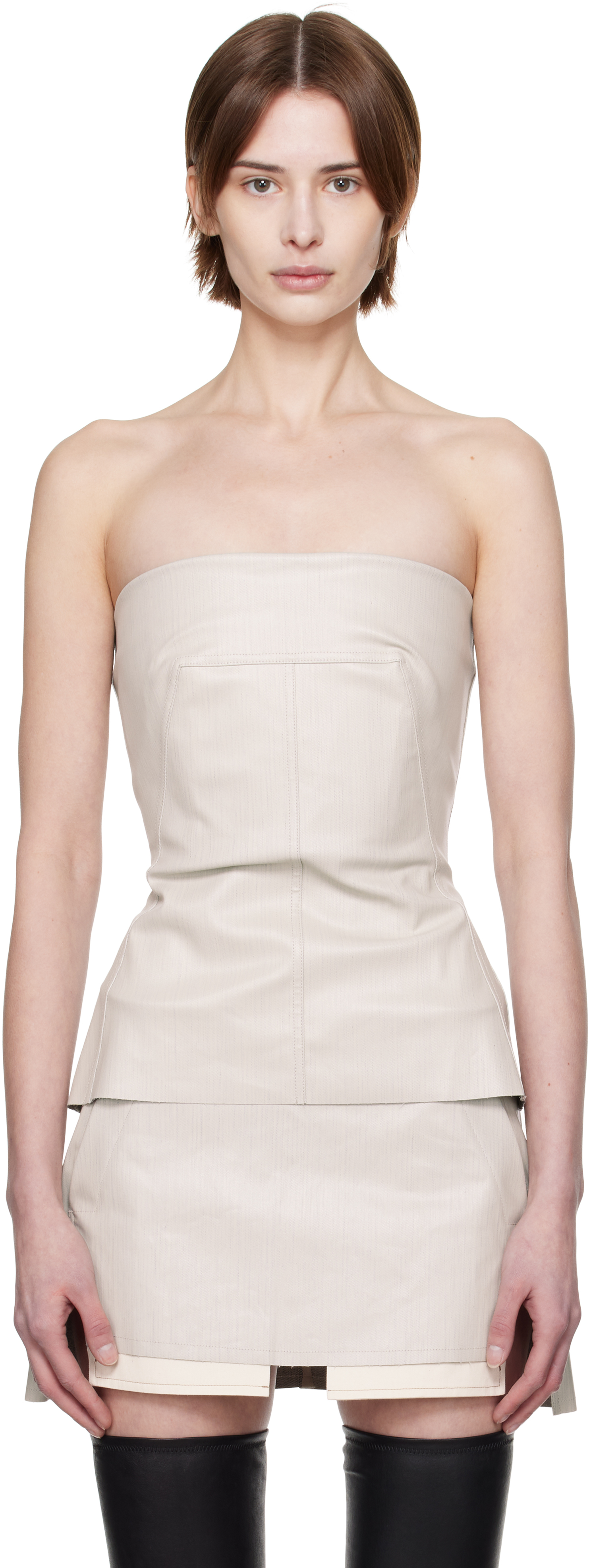 Rick Owens Off-white Hollywood Bustier Denim Top In 41 Dinge