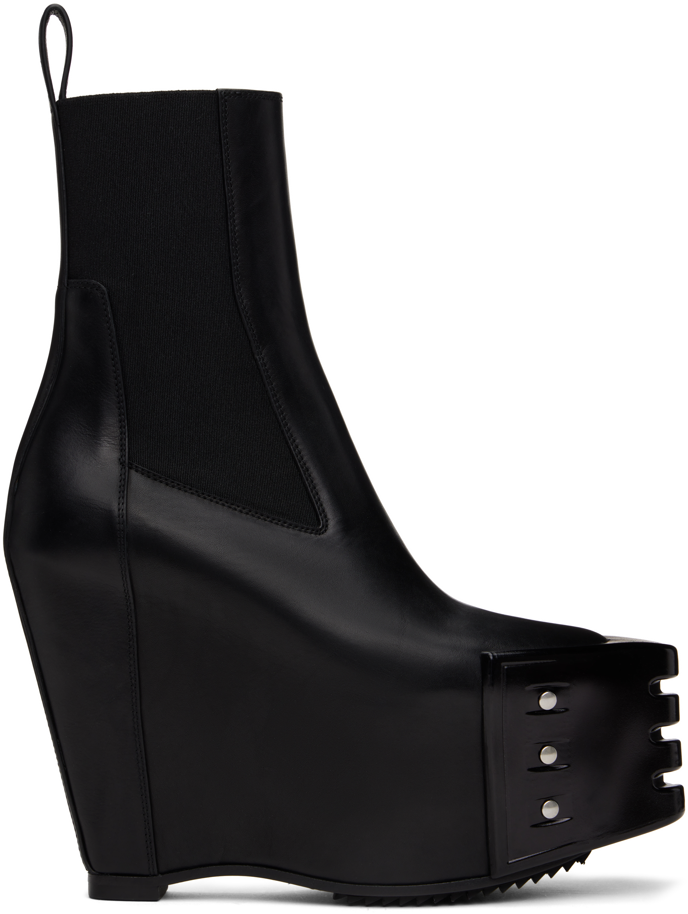 Black Hollywood Grilled Wedge Beatle Chelsea Boots