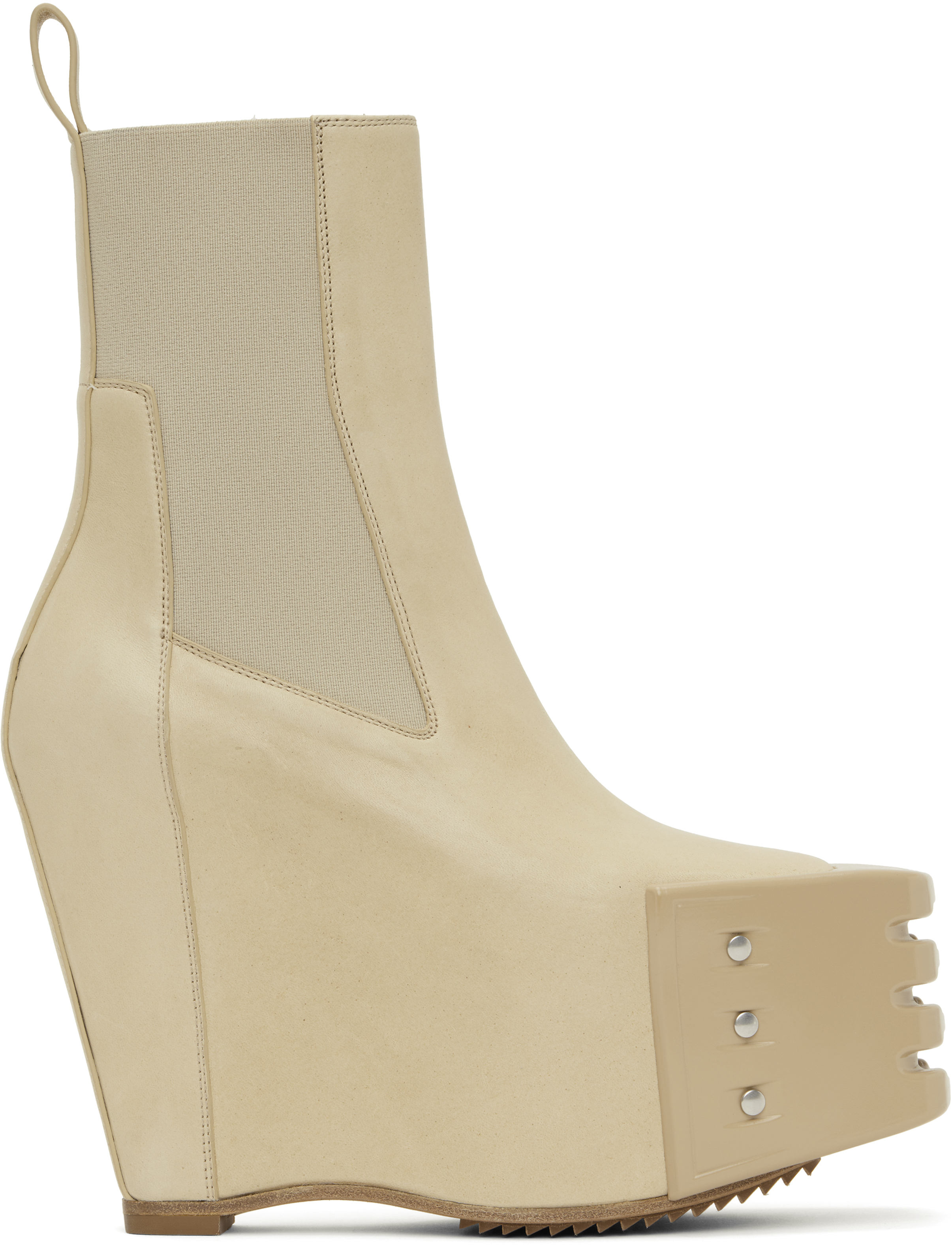 【RICK OWENS】ベージュ Grilled Wedge Beatle チェルシーブーツ Rick Owens: ベージュ Hollywood Grilled Wedge Beatle