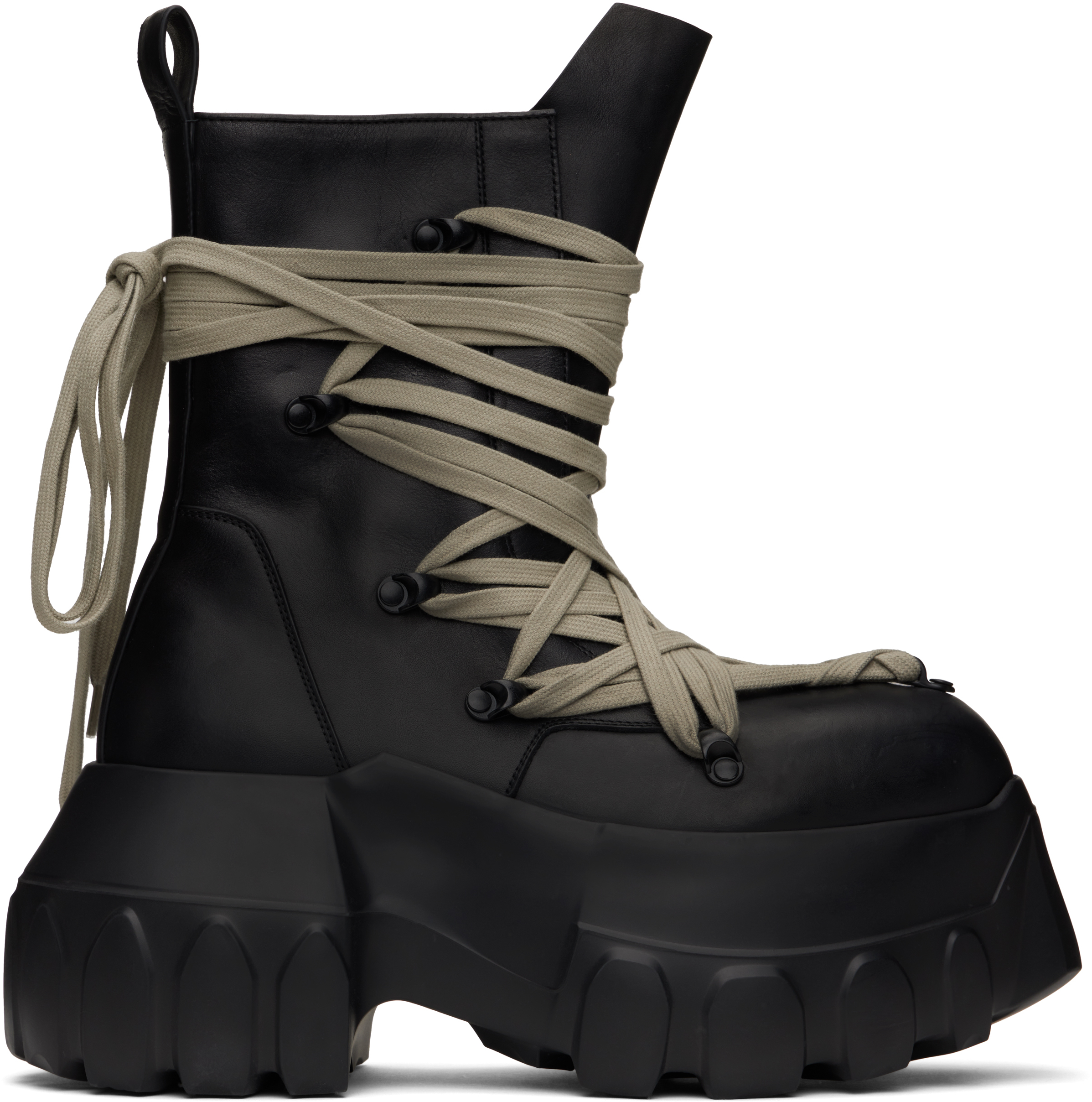 靴 25SS Rick Owens MEGALACED MEGA TRACTOR Megalaced Mega Tractor leather combat boots in grey - Rick