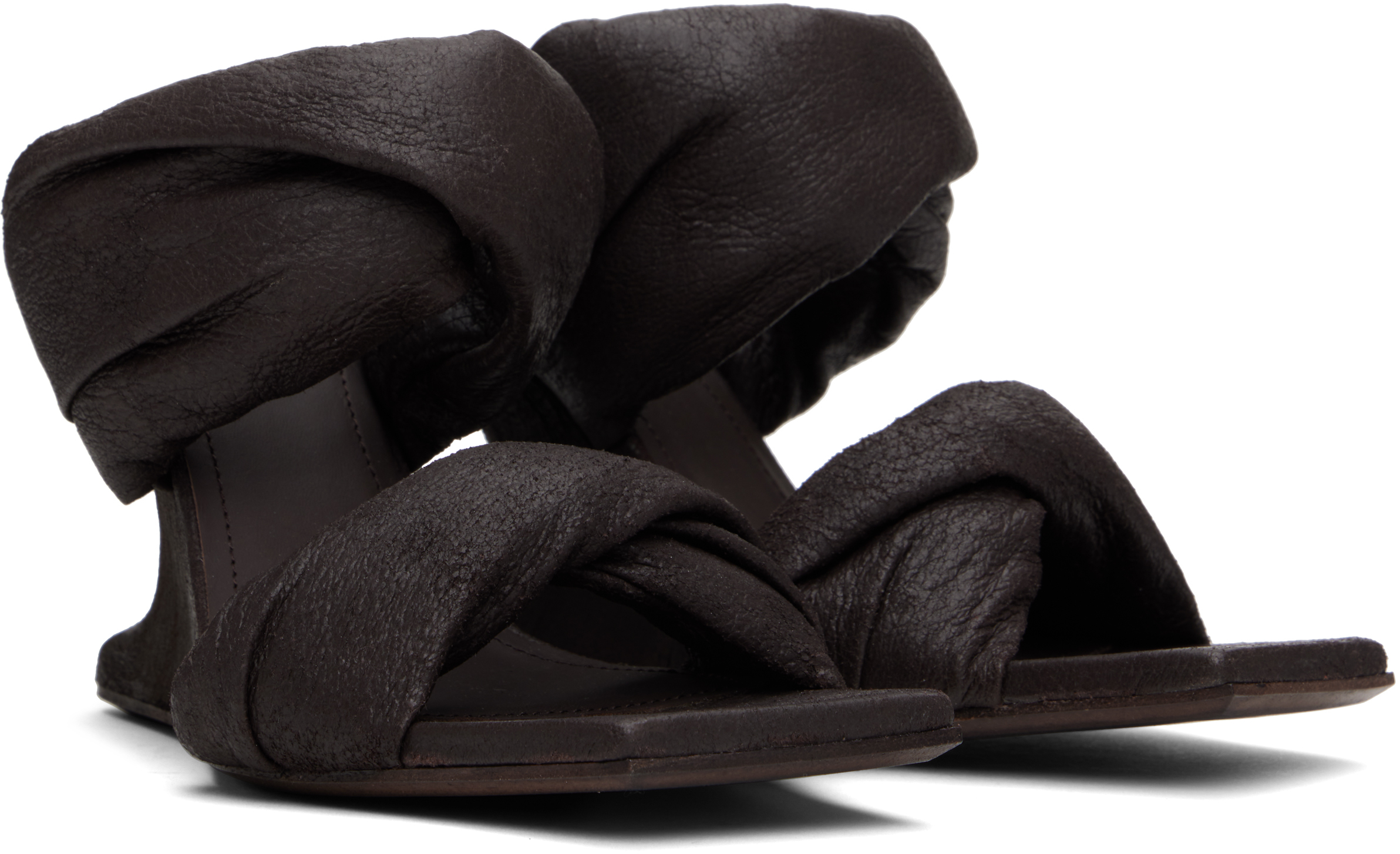 Rick Owens Brown Porterville Cantilever 8 Twisted Heeled Sandals In 14 Mahogany