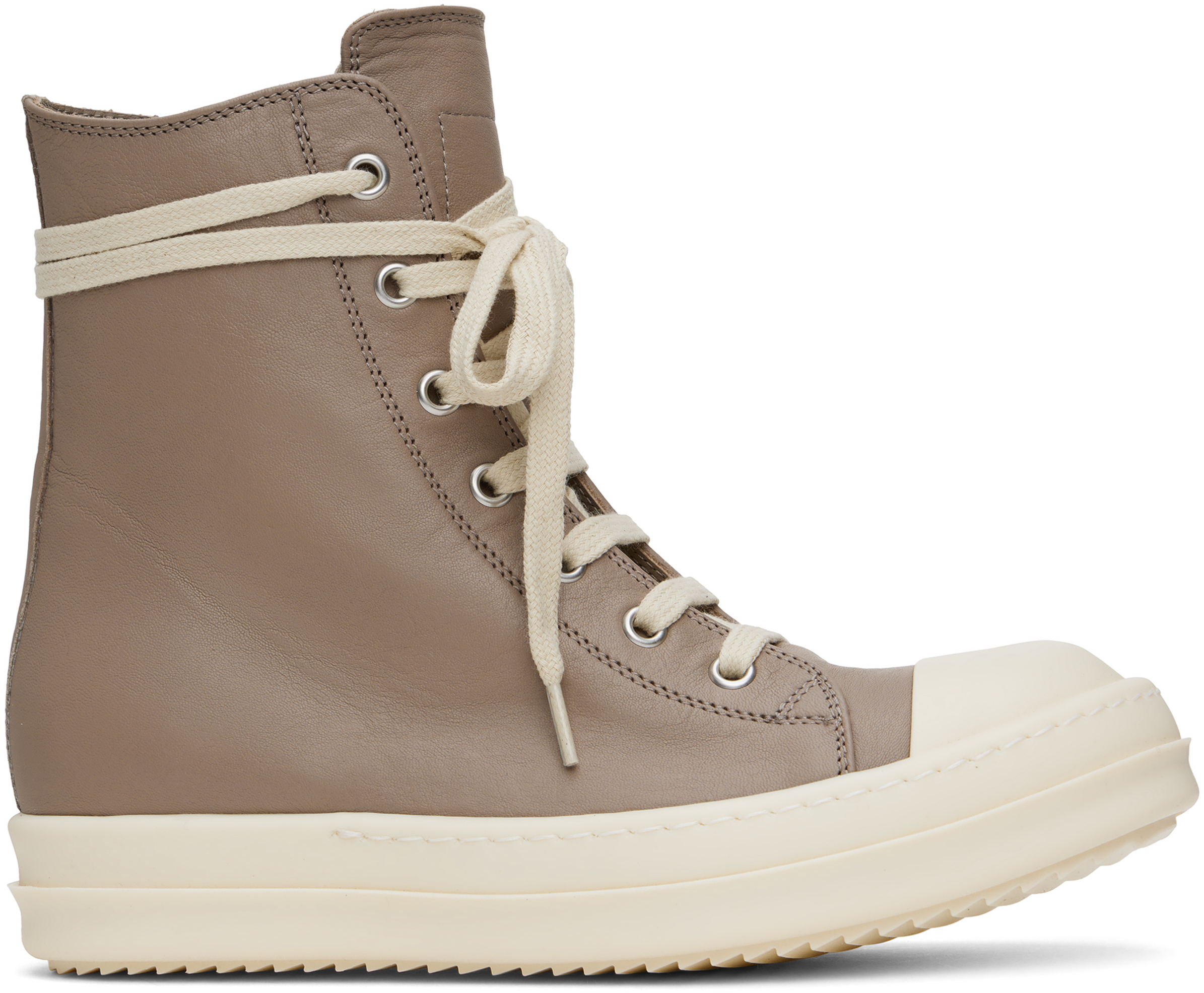 【Rick Owens】トープ Hollywood レザースニーカー Rick Owens: トープ Hollywood レザースニーカー | SSENSE 日本