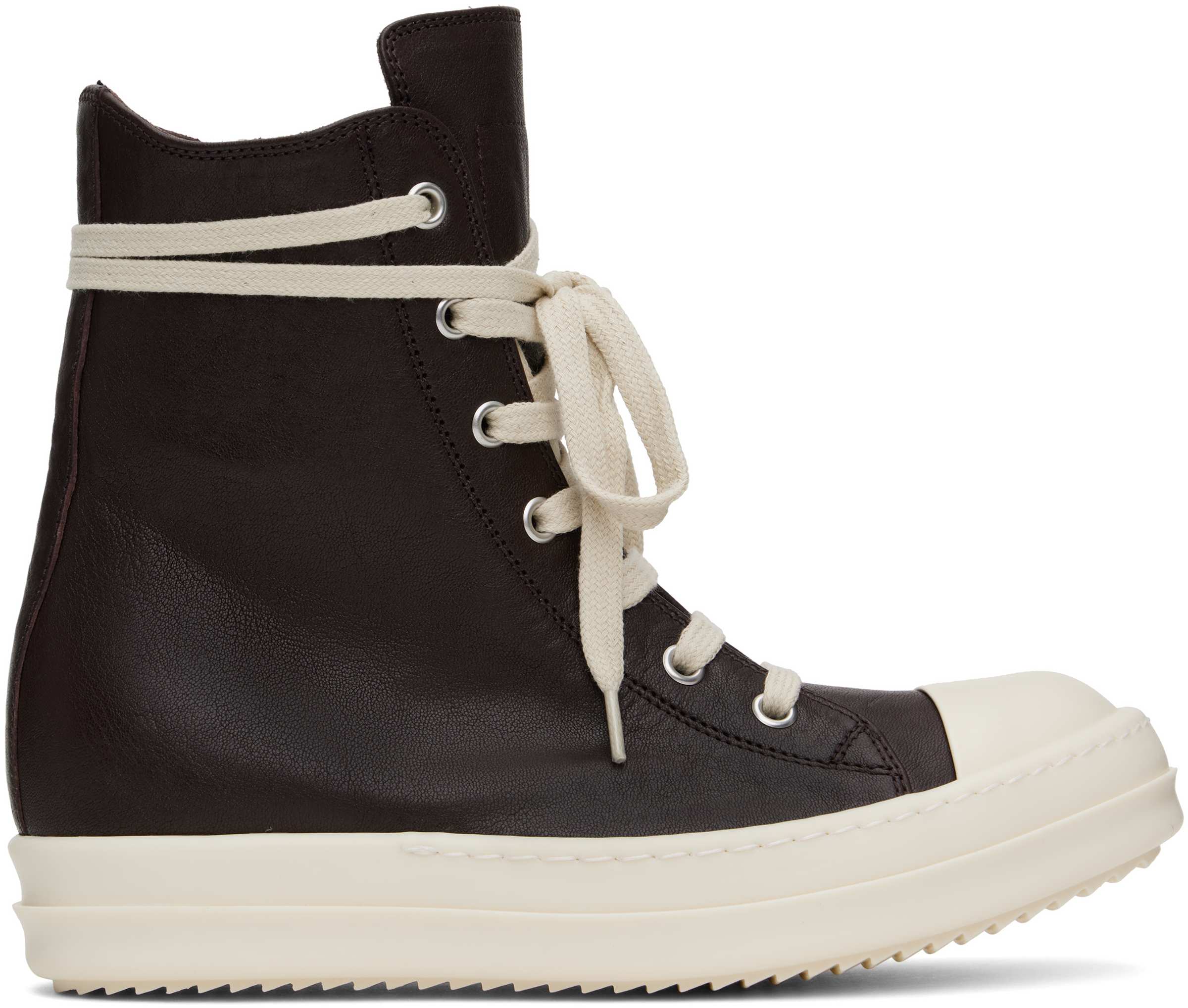 【RICK OWENS 】ブラウン Hollywood ゴートレザー スニーカー Rick Owens: ブラウン Hollywood ゴートレザー スニーカー