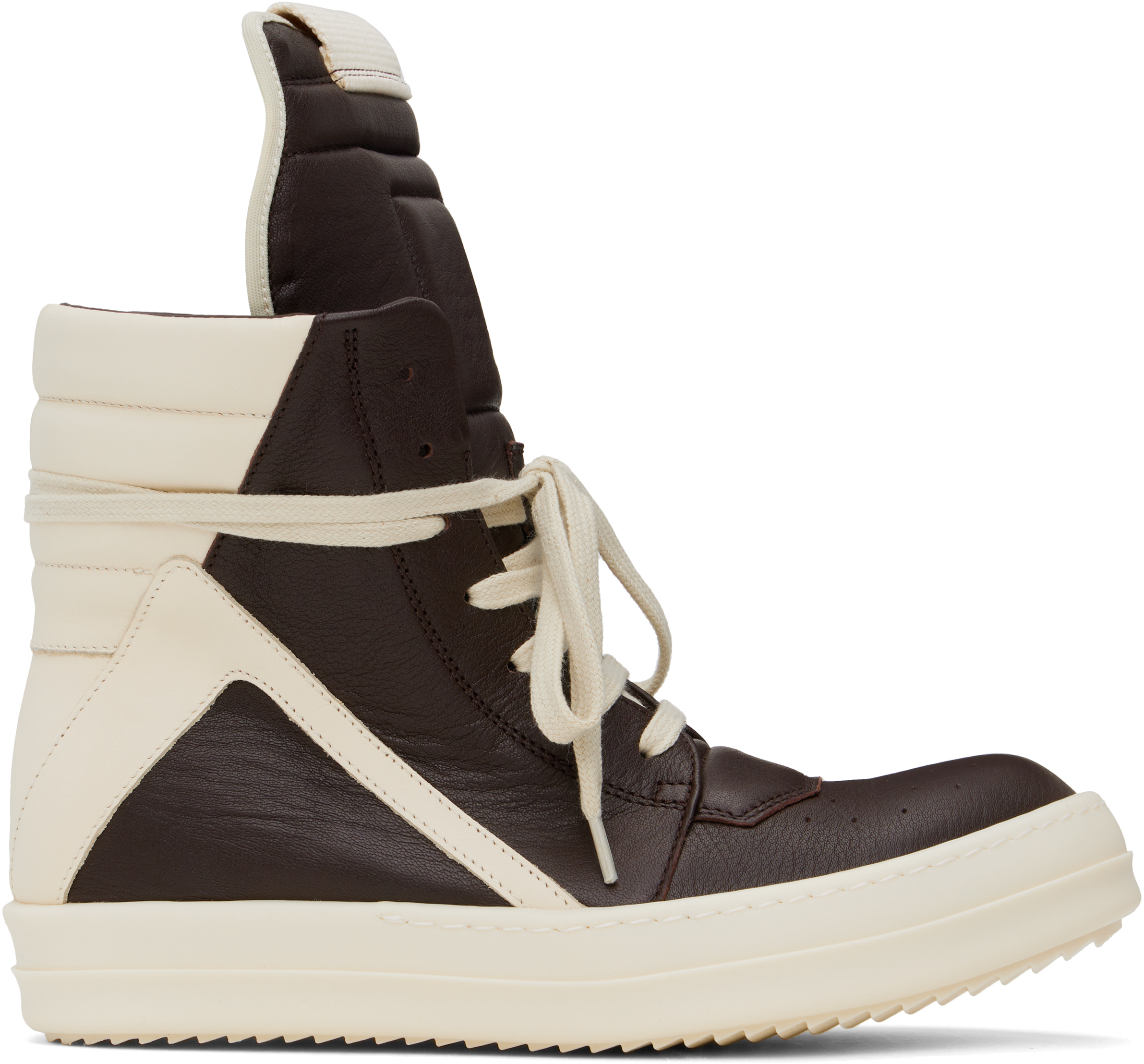 【Rick Owens】ブラウン&オフホワイト Hollywood Geobasket Brown & Off-White Hollywood Geobasket Sneakers by Rick Owens