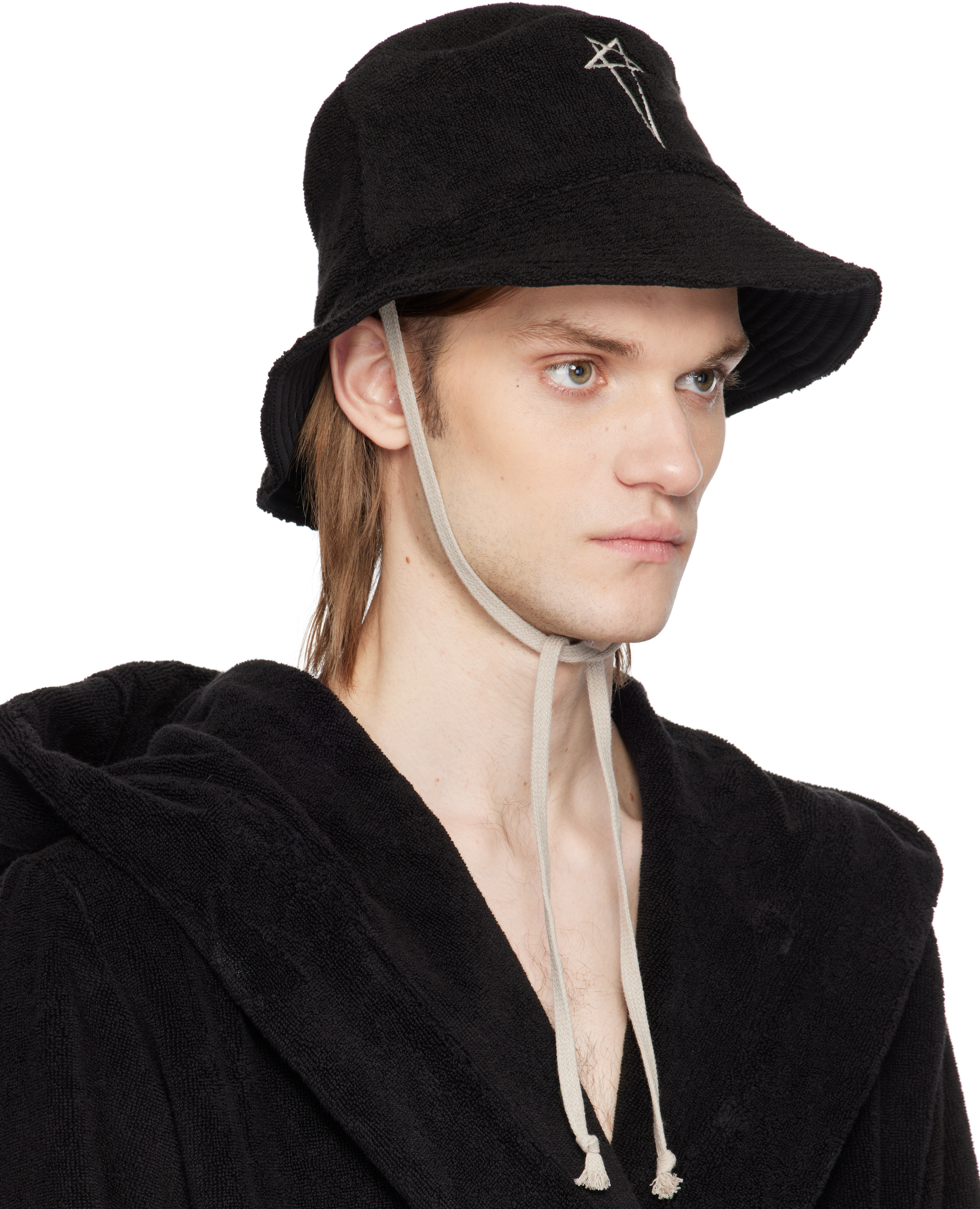 Rick Owens Black Beach Bucket Hat In 0908 Black/pearl