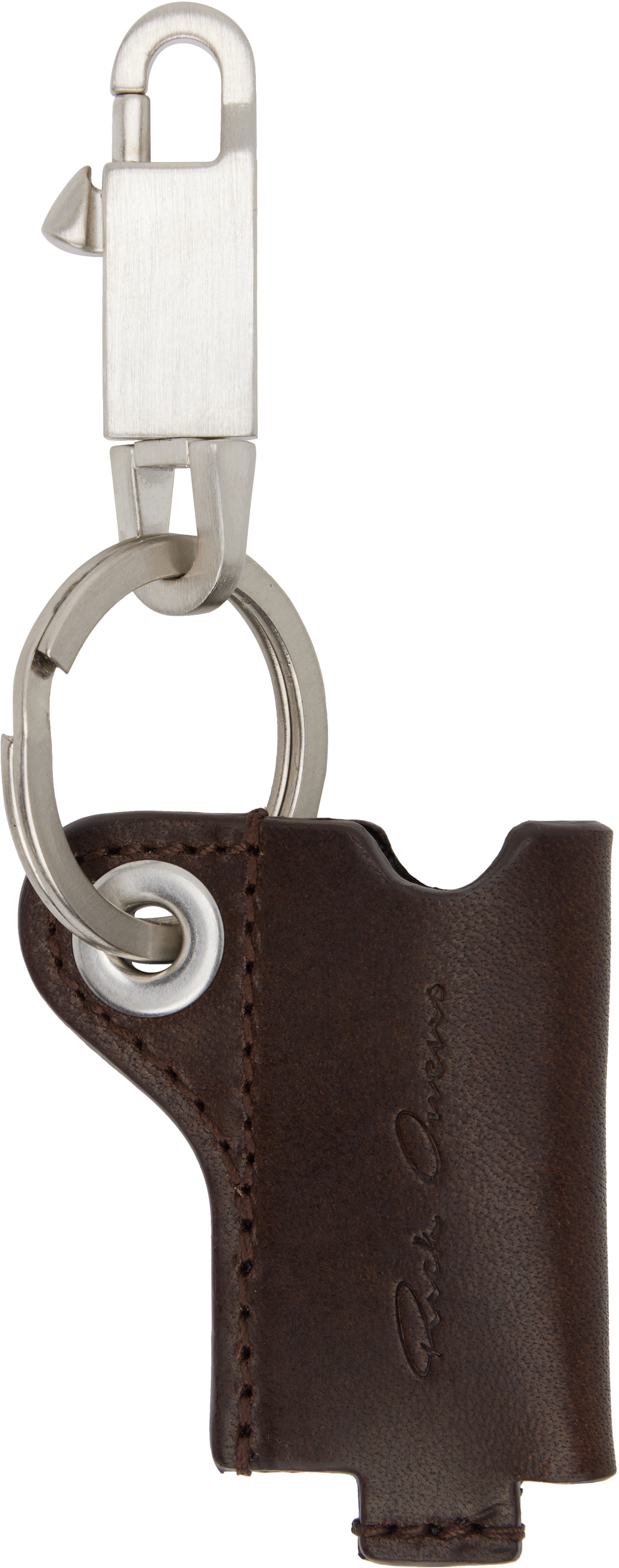 Rick Owens Silver Hollywood Mini Lighter Holder Keychain In 14 Mahogany
