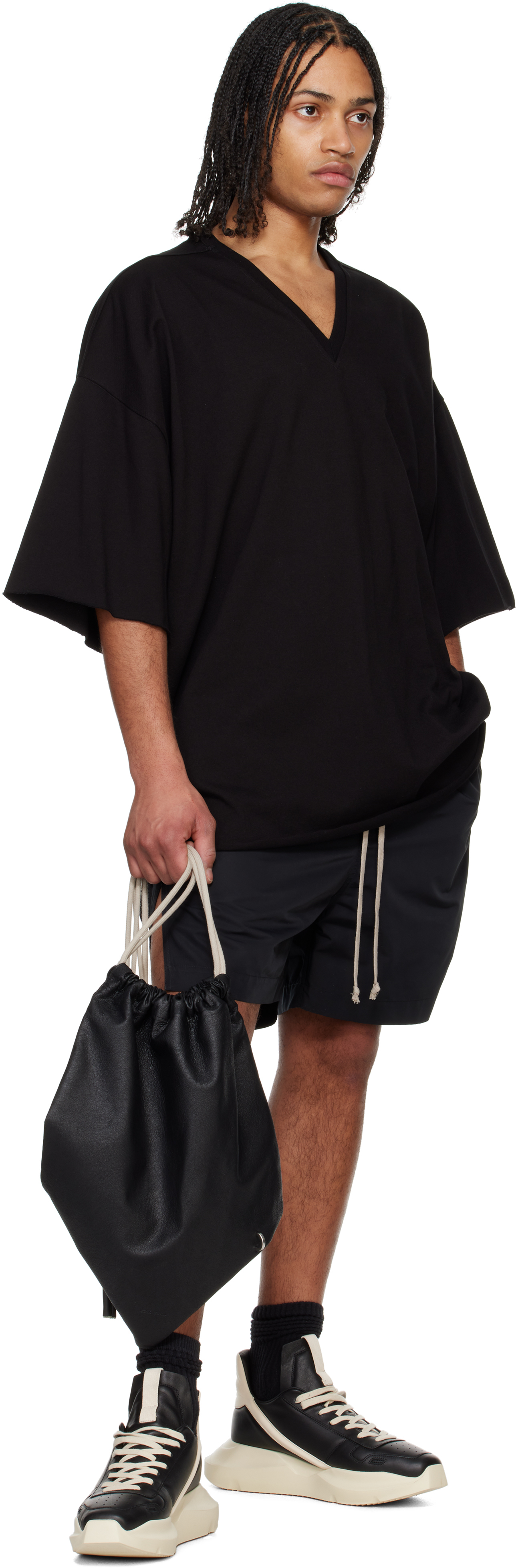 Rick Owens Black Hollywood Drawstring Backpack In 0908 Black/pearl
