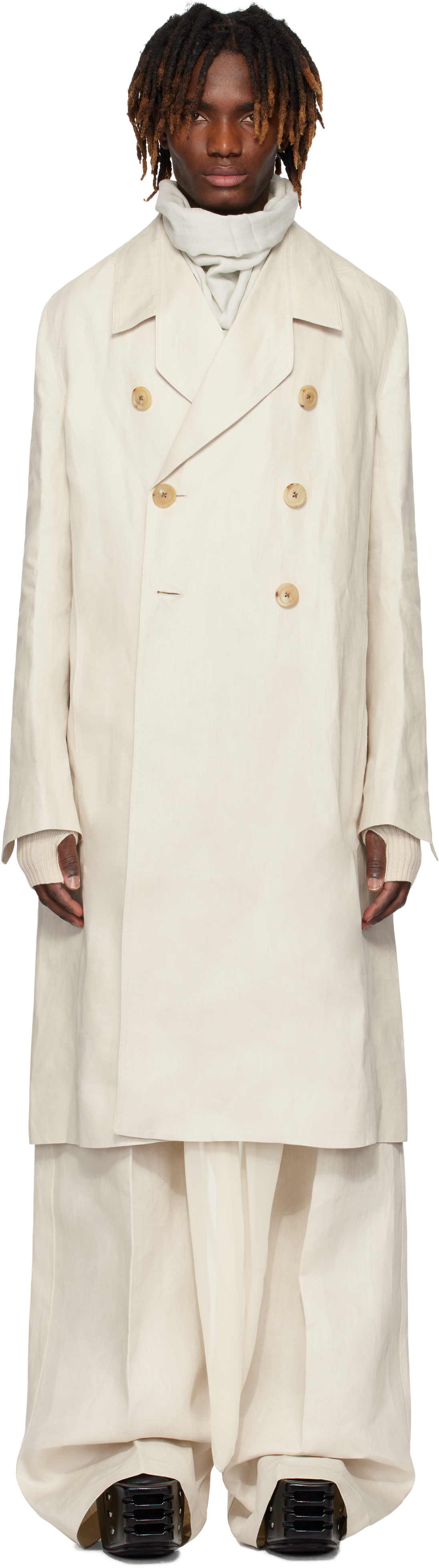 Manteau Officer blanc cassé Hollywood Rick Owens en solde