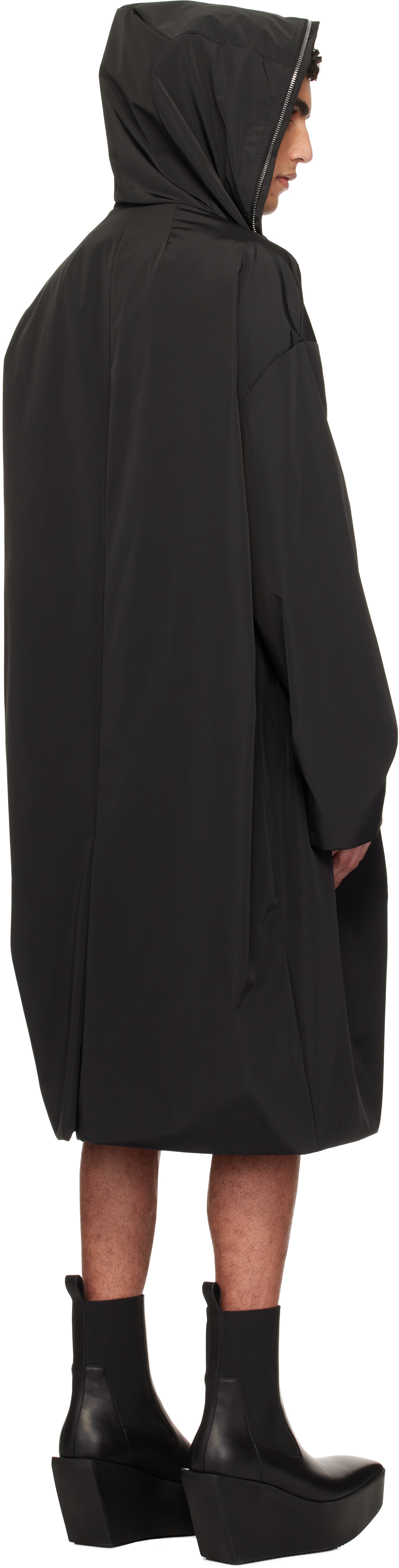Rick Owens Black Hollywood Hooded Gimp Coat In 09 Black