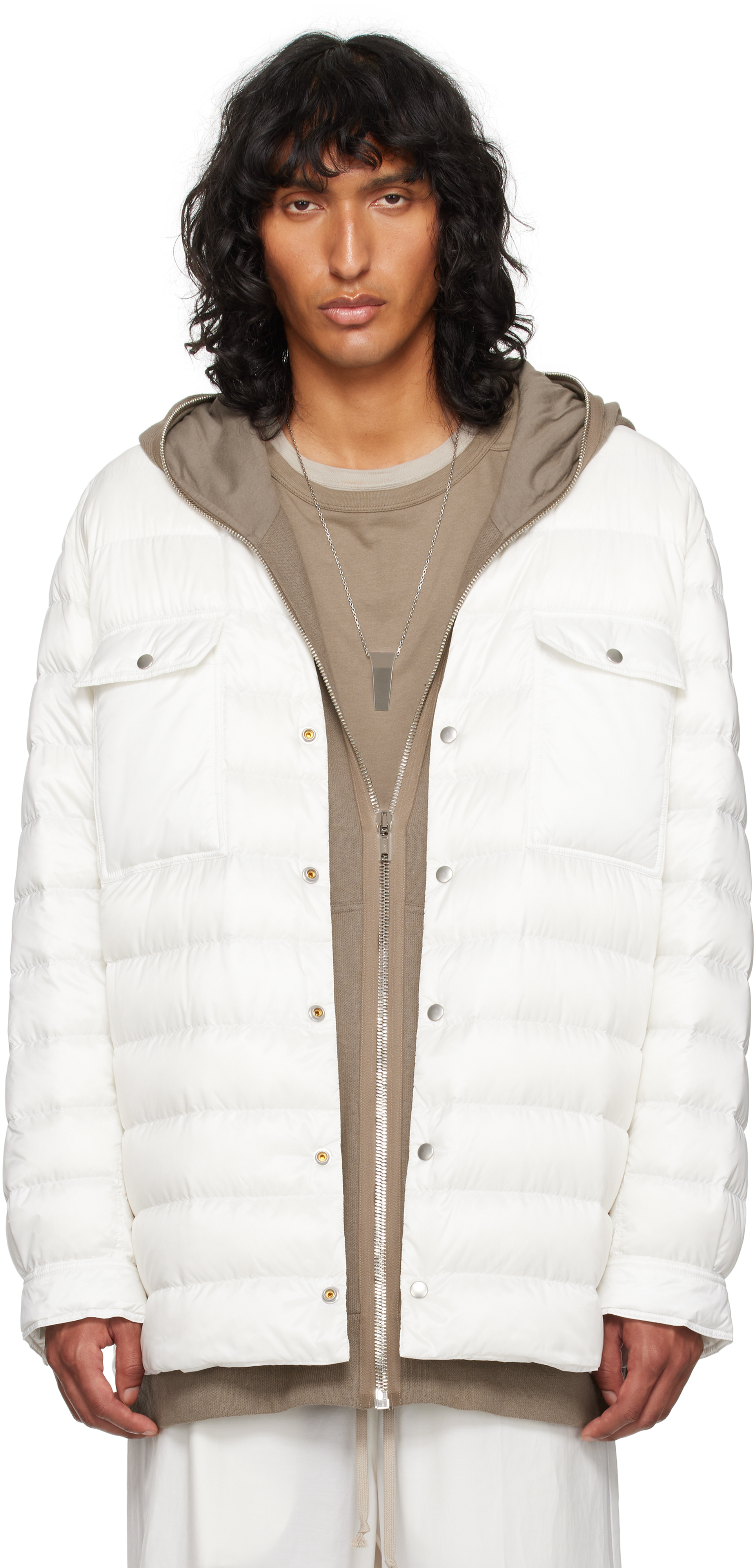 【送料&関税込】Moncler + Rick Owens Mu02d2f01outershirt Moncler + Rick Owens Off-White Outershirt Jacket by Rick