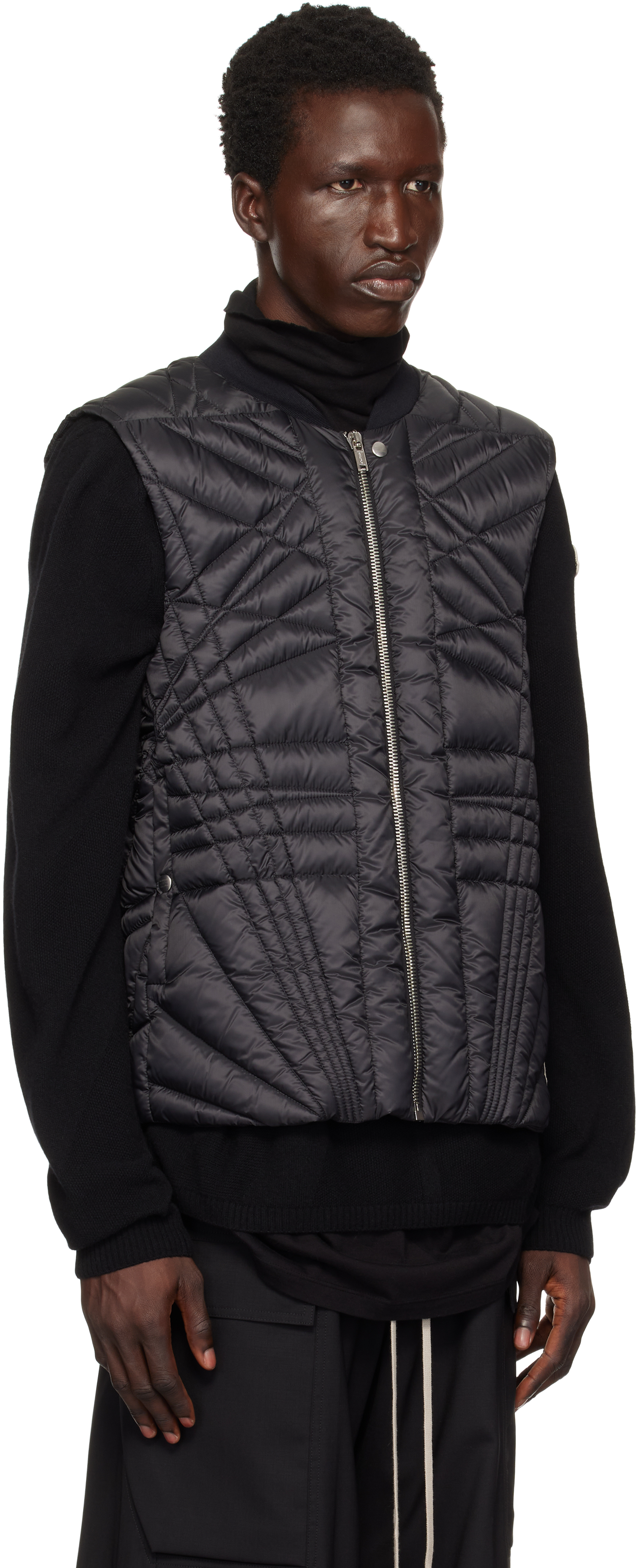 Rick Owens Moncler + Black Megapenta Flight Down Vest In 999 Black
