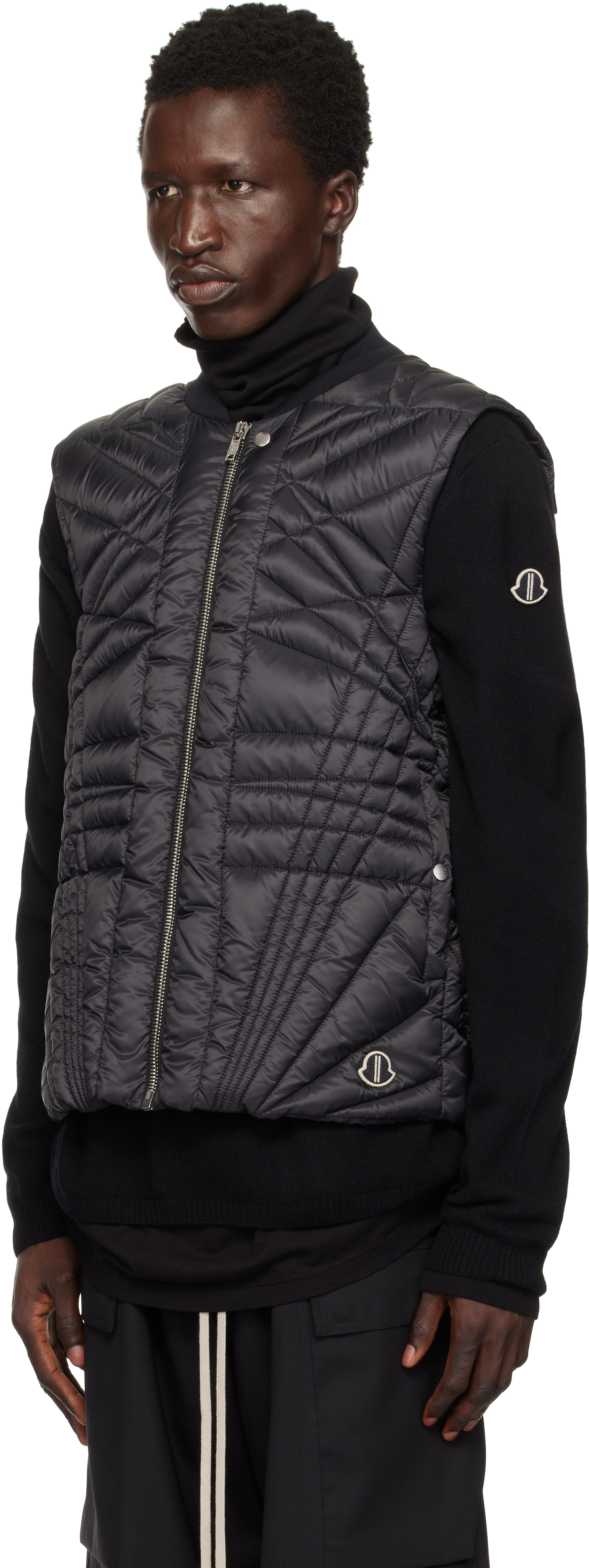 Rick Owens Moncler + Black Megapenta Flight Down Vest In 999 Black