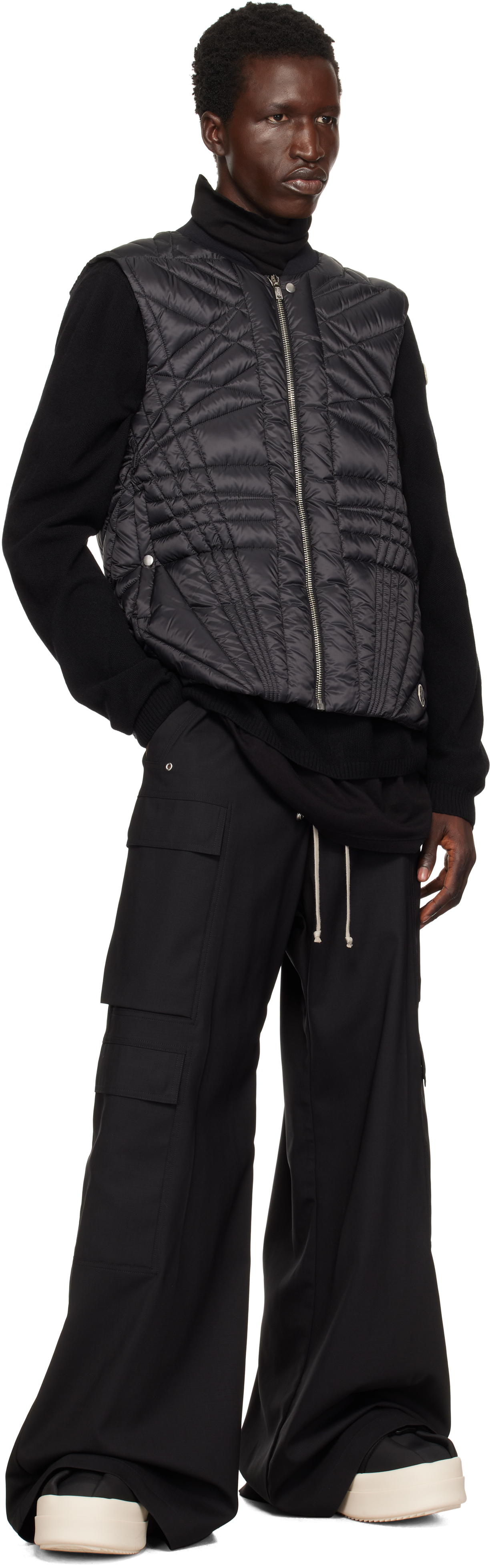 Rick Owens Moncler + Black Megapenta Flight Down Vest In 999 Black