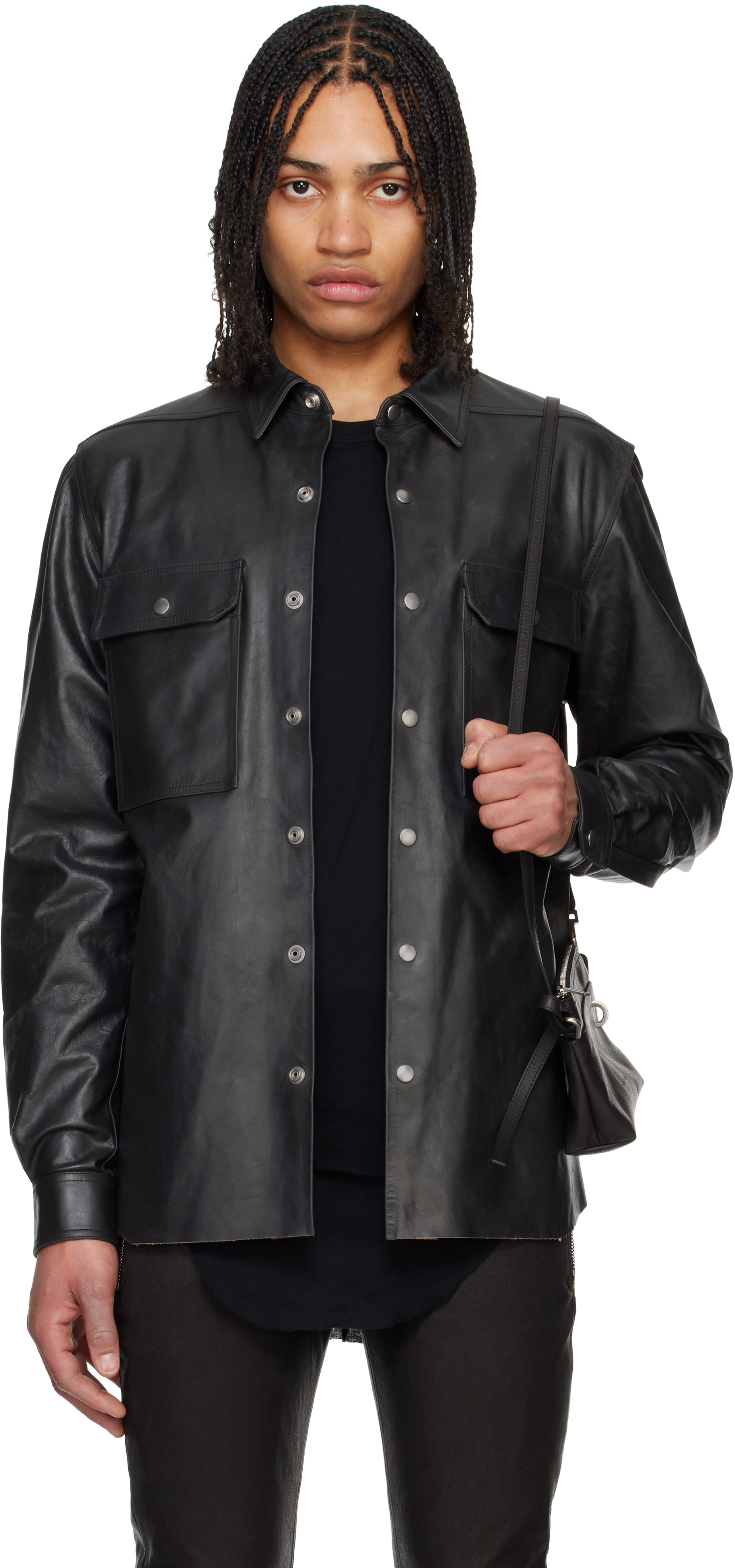 Black Hollywood Outershirt Leather Shirt