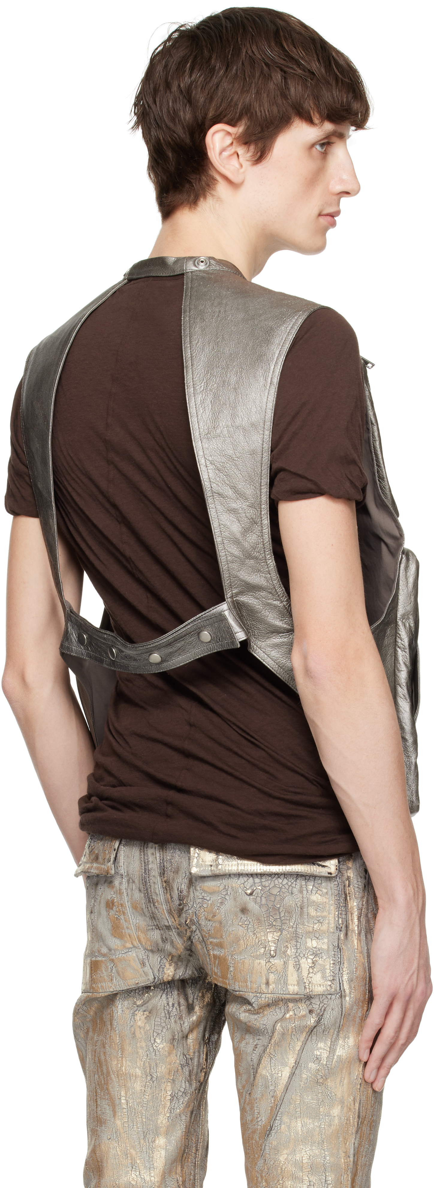 Rick Owens Silver Hollywood Cargo Leather Vest In 68 Gunmetal