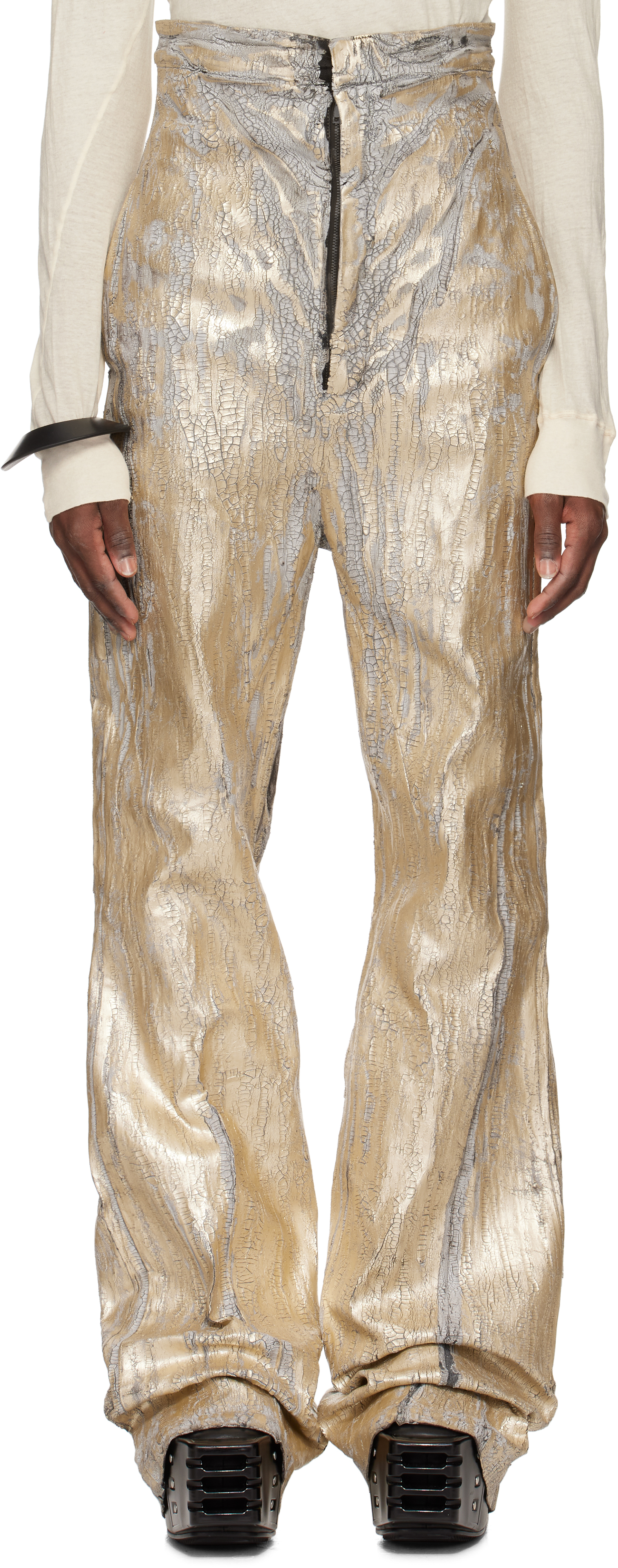 Gold Hollywood Bolan Megacrust Jeans by Rick Owens on Sale