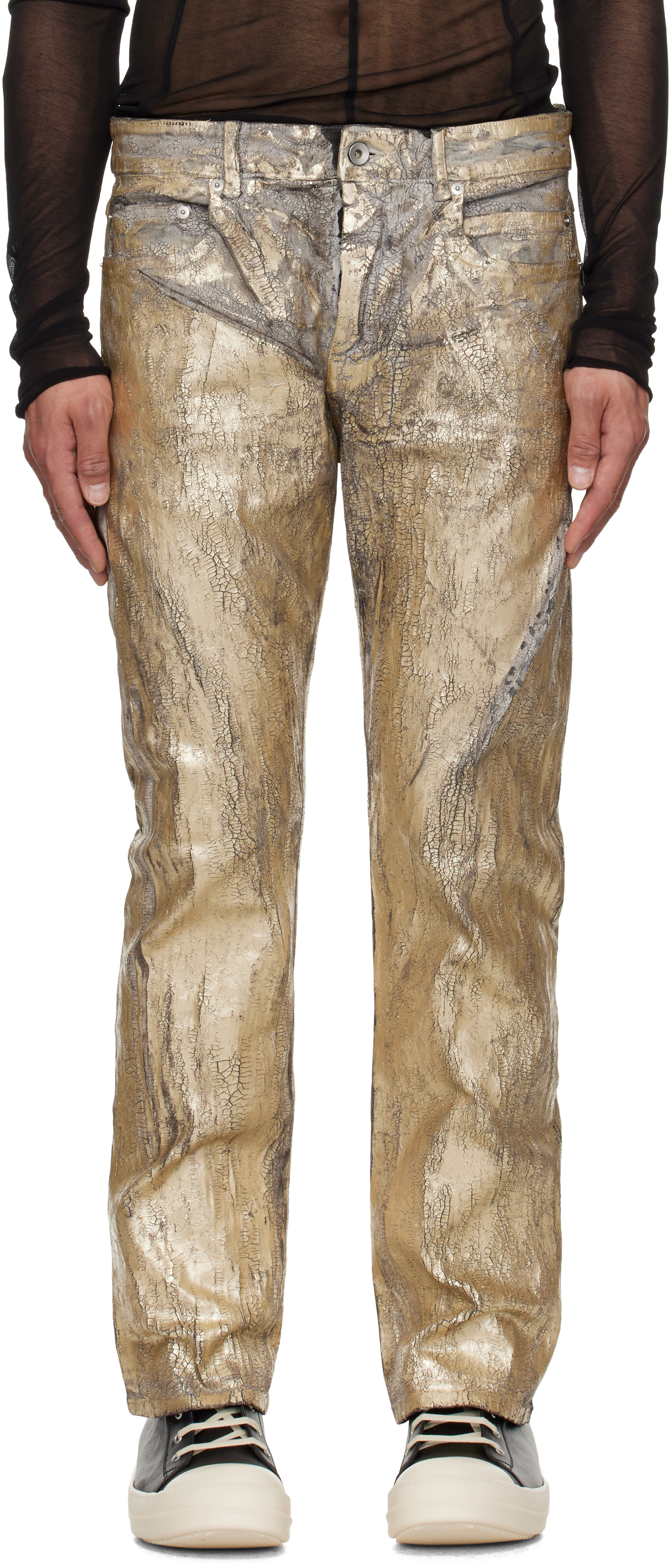 Gold Hollywood Headon Utility Jeans by Rick Owens on Sale