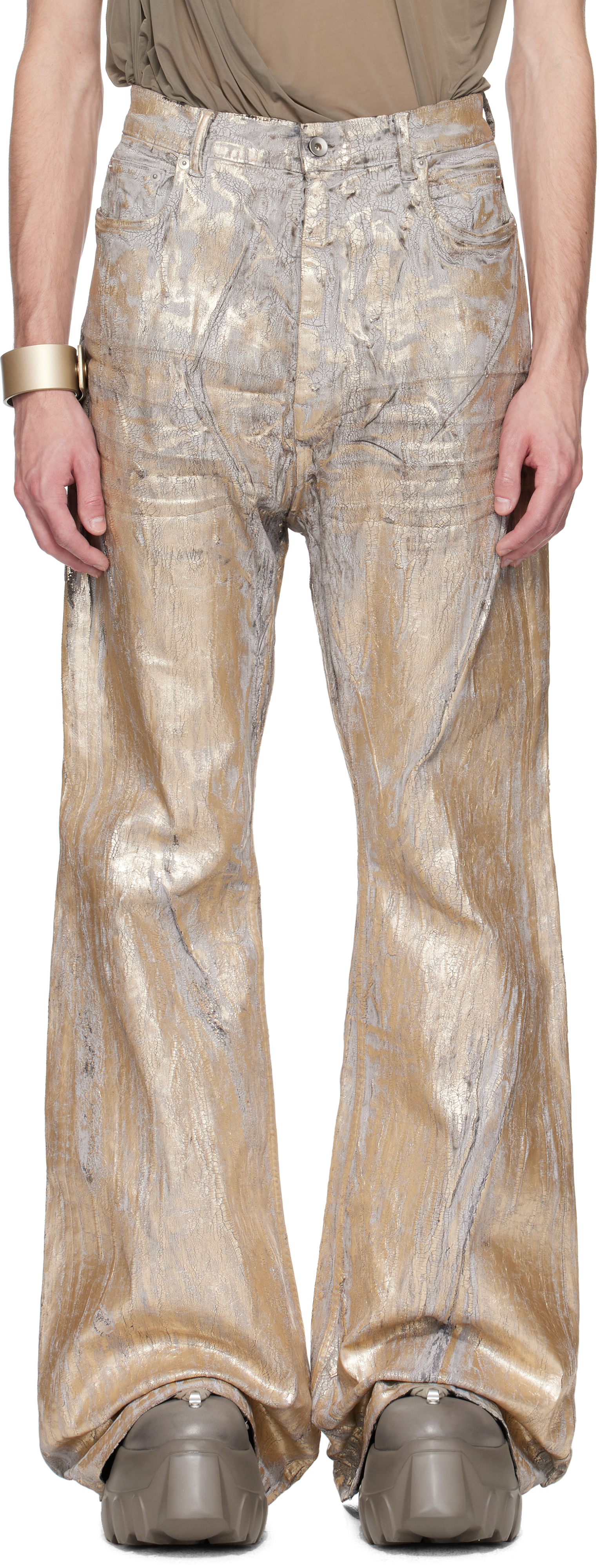 Gold Hollywood Bolan Bootcut Jeans by Rick Owens on Sale