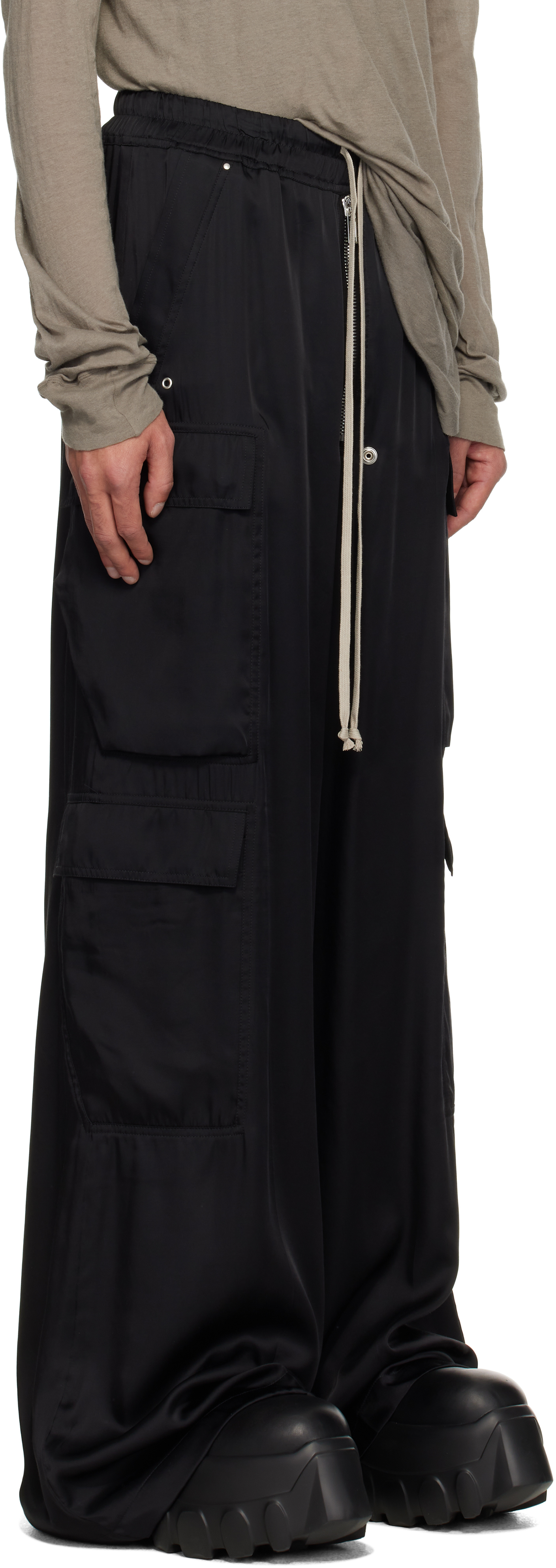 Rick Owens Mens Cargobelas Flared Wide-leg Relaxed-fit Woven Trousers Black In 09 Black