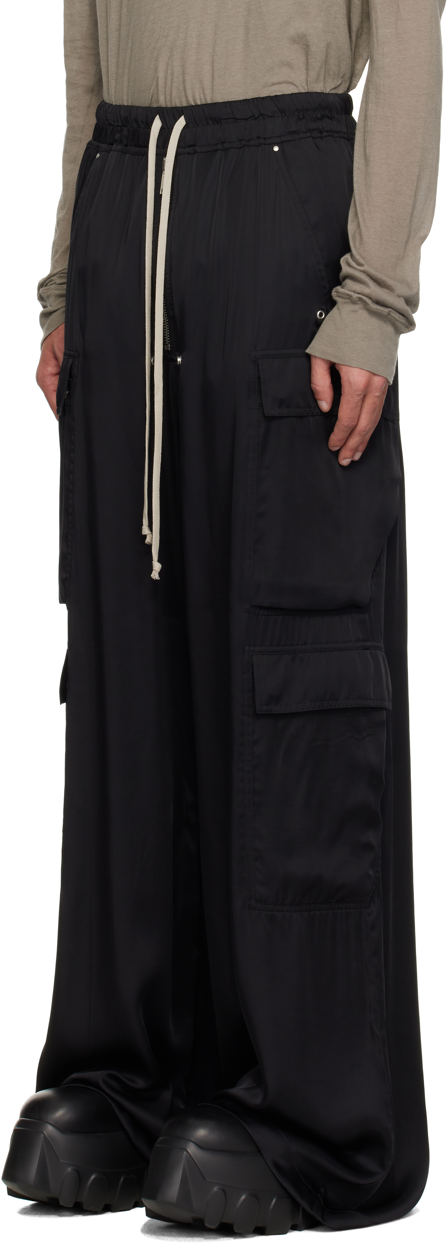 Rick Owens Mens Cargobelas Flared Wide-leg Relaxed-fit Woven Trousers Black In 09 Black