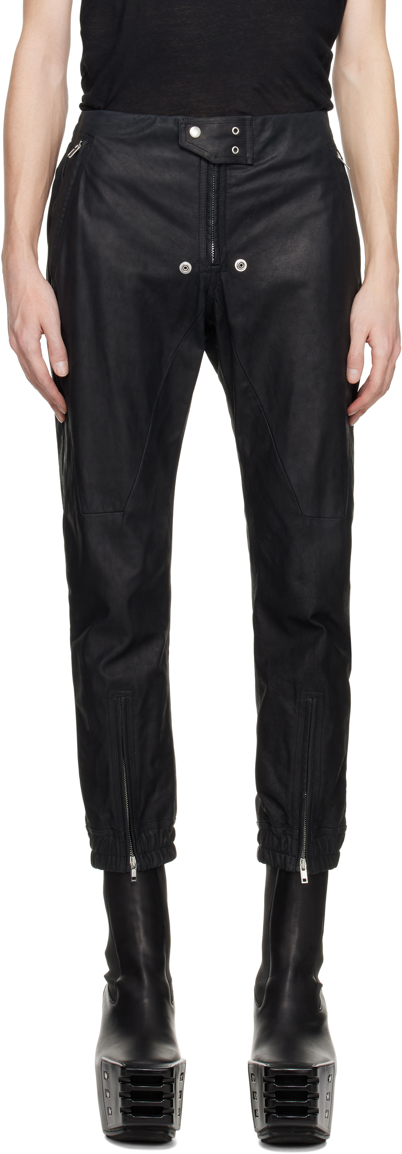 Rick Owens Black Hollywood Luxor Jogger Leather Pants In 09 Black