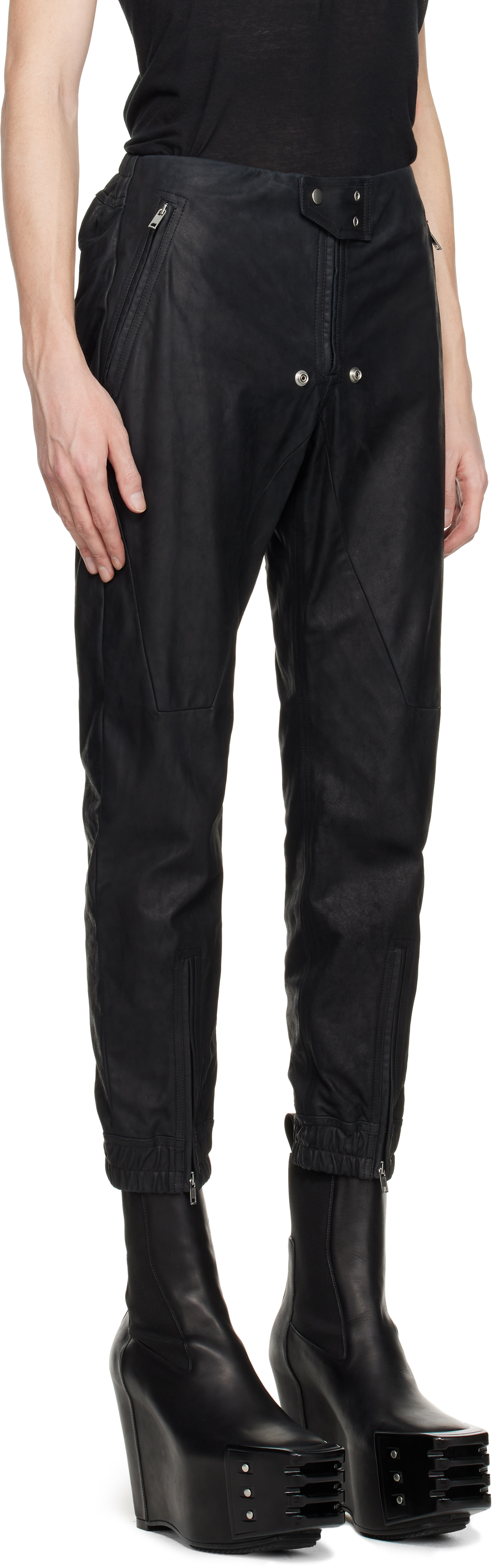 Rick Owens Black Hollywood Luxor Jogger Leather Pants In 09 Black