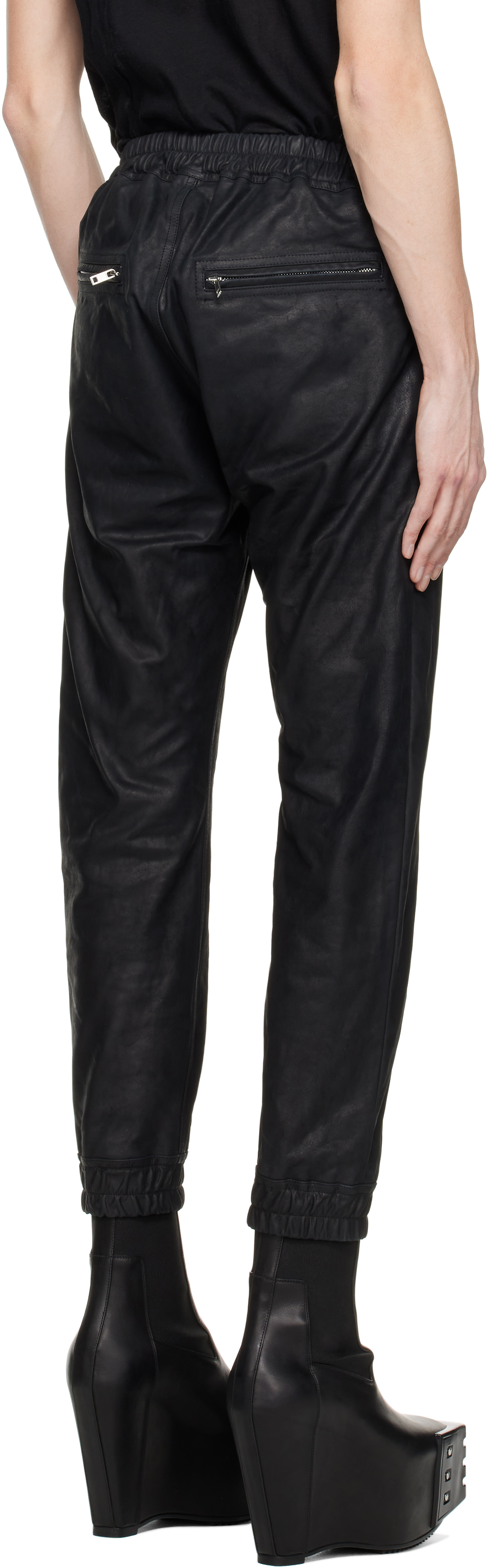 Rick Owens Black Hollywood Luxor Jogger Leather Pants In 09 Black