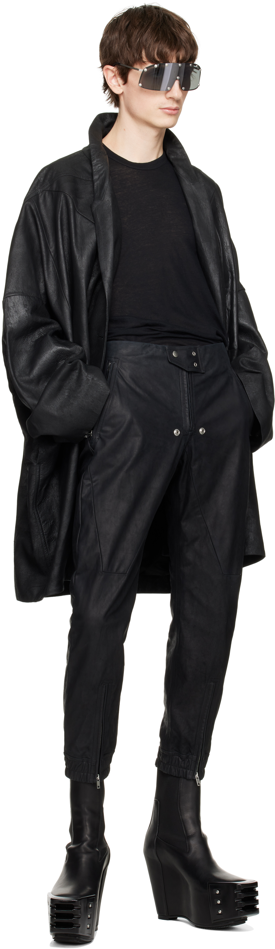 Rick Owens Black Hollywood Luxor Jogger Leather Pants In 09 Black