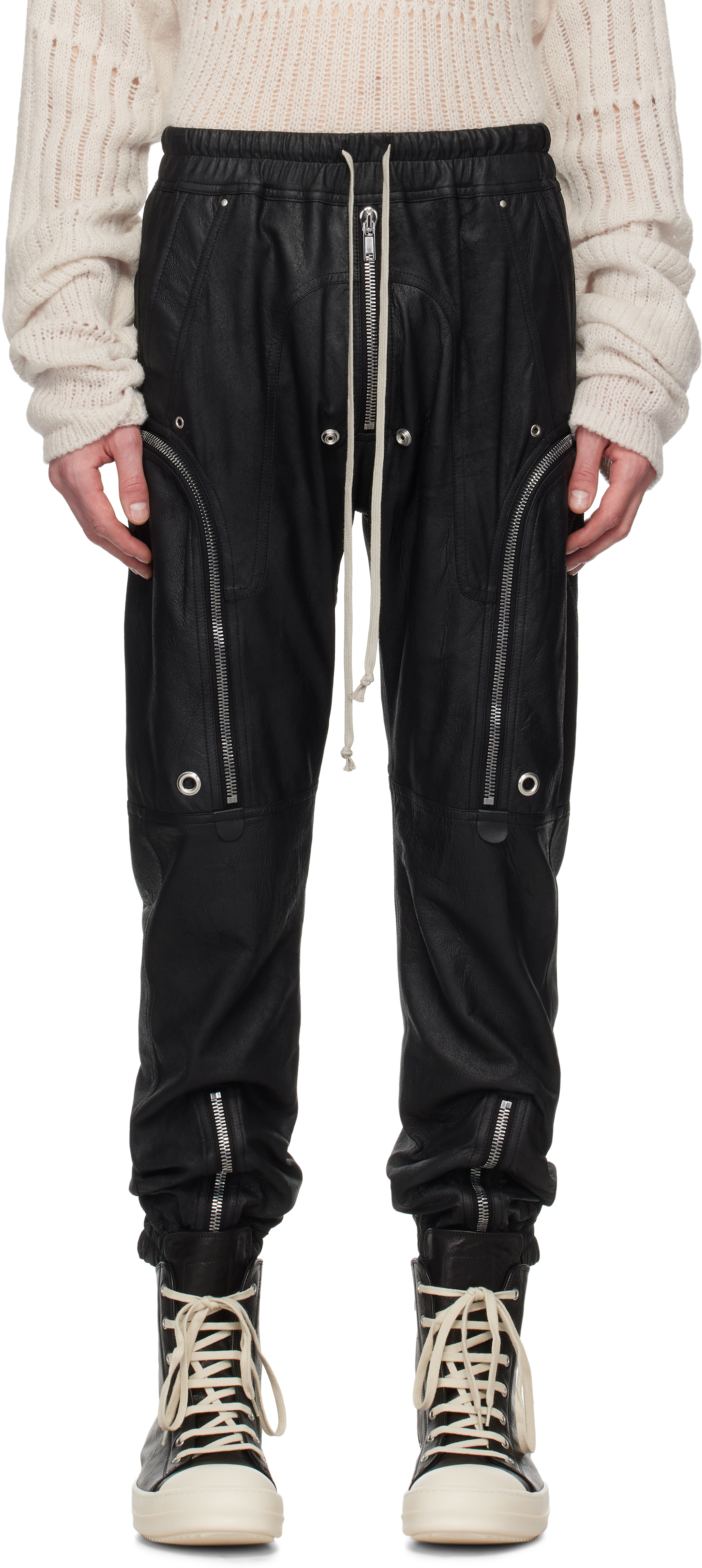 Black Hollywood Bauhaus Leather Cargo Pants