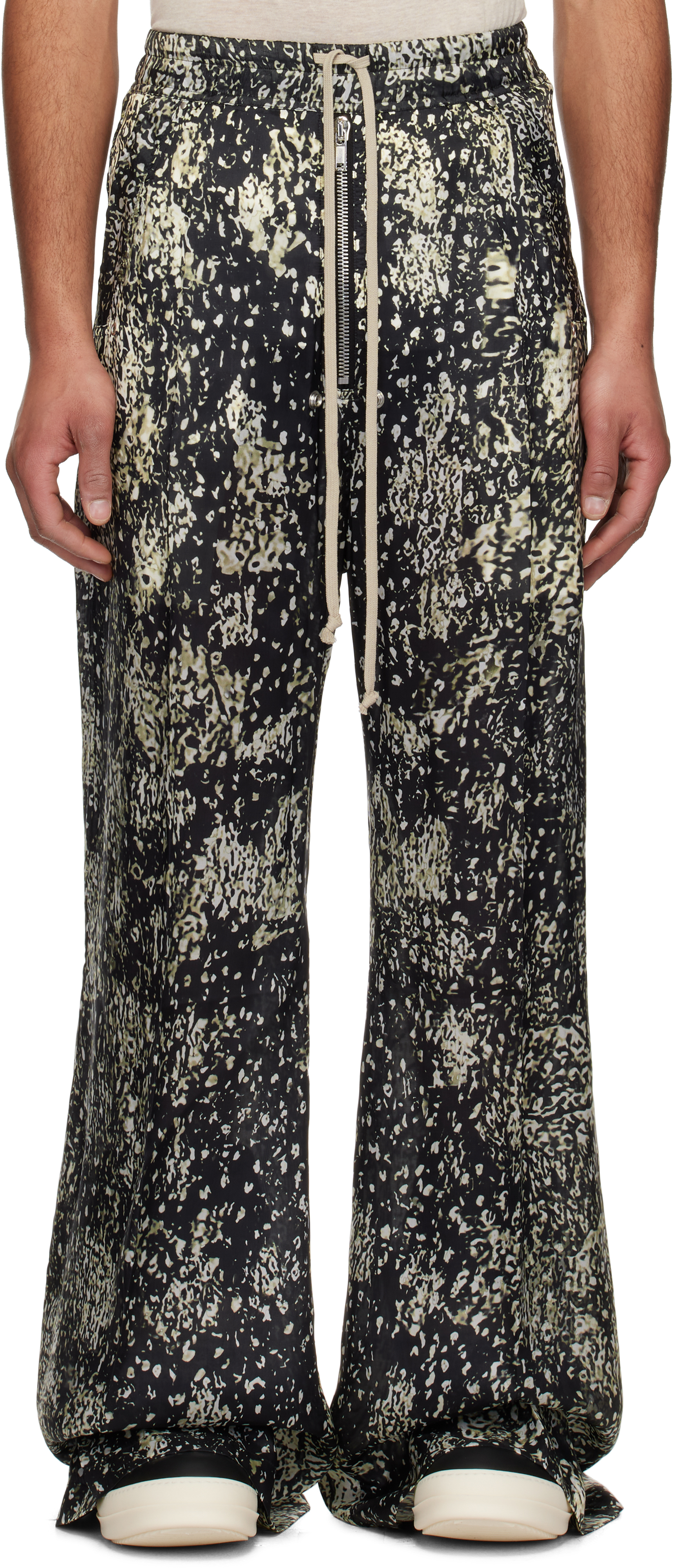 Black & Off-White Hollywood Wide Bela Trousers by Rick Owens
