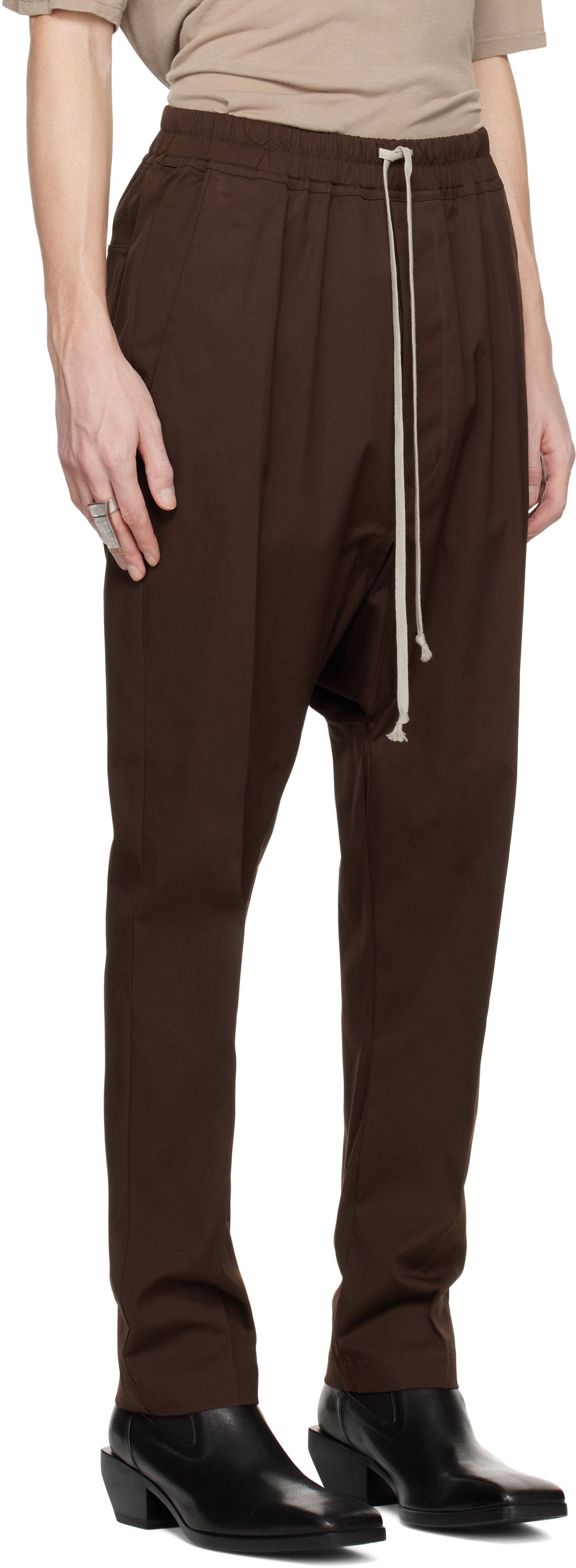 Rick Owens Brown Hollywood Drawstring Cropped Trousers In 14 Mahogany
