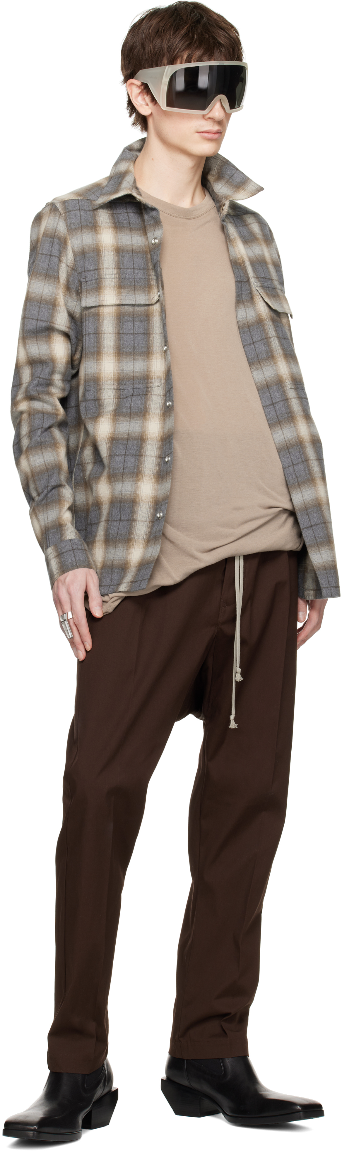 Rick Owens Brown Hollywood Drawstring Cropped Trousers In 14 Mahogany