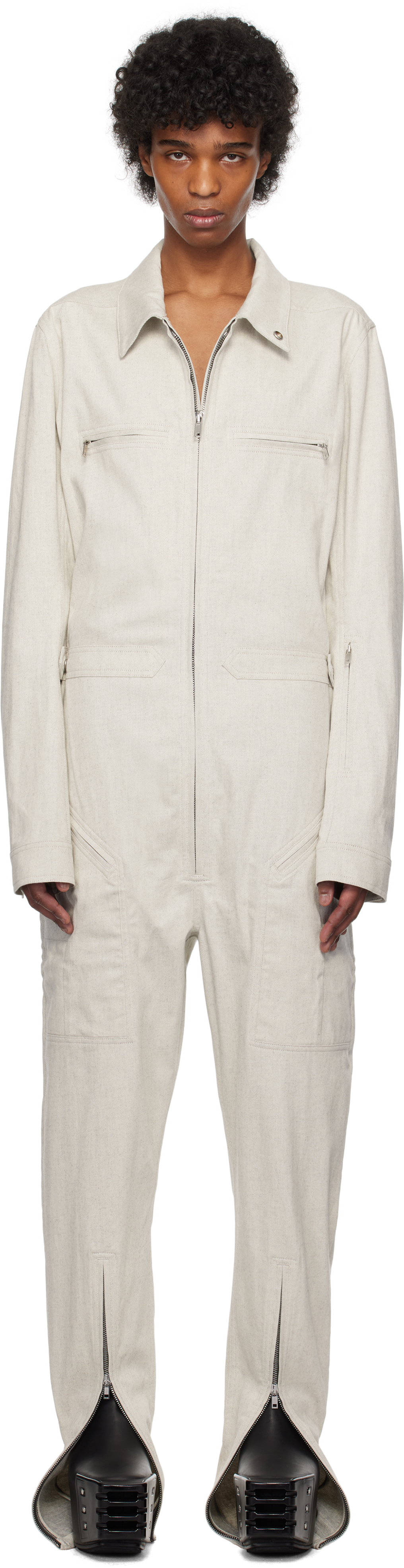 関税込 RICK OWENS HEADON フライトスーツ Rick Owensのオフホワイト Hollywood Headon デニム フライト