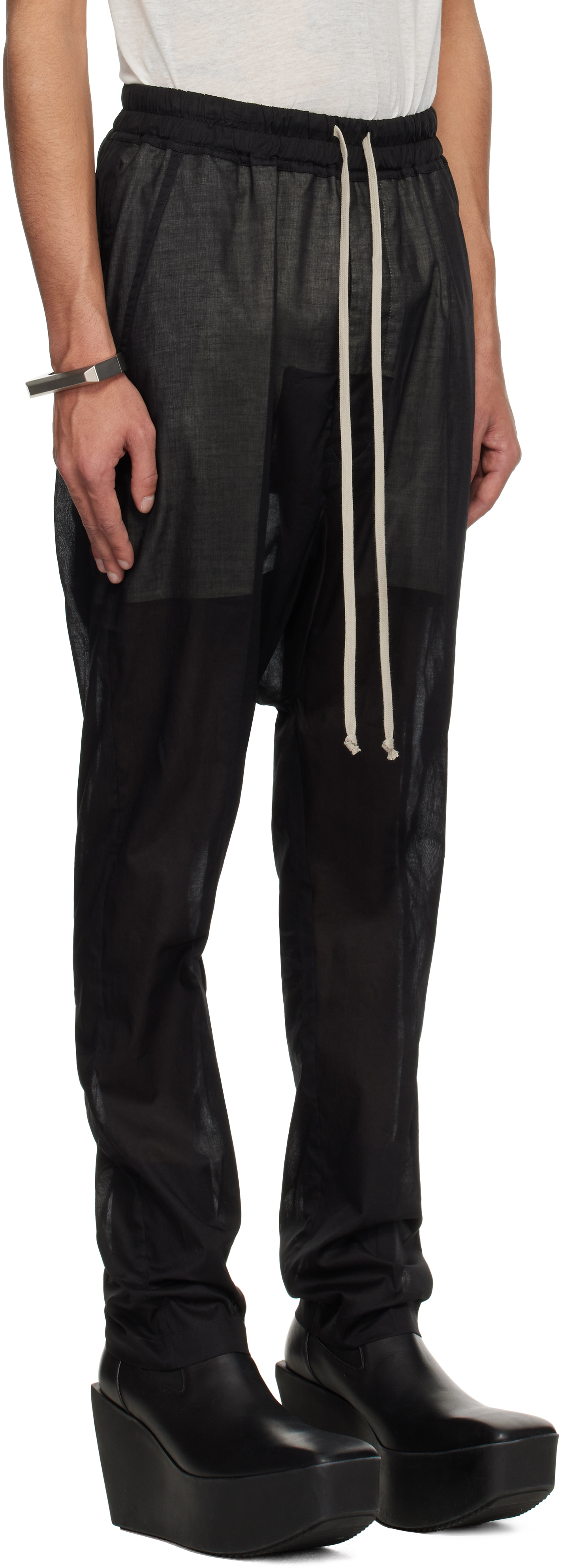 Rick Owens Black Hollywood Drawstring Long Trousers In 09 Black