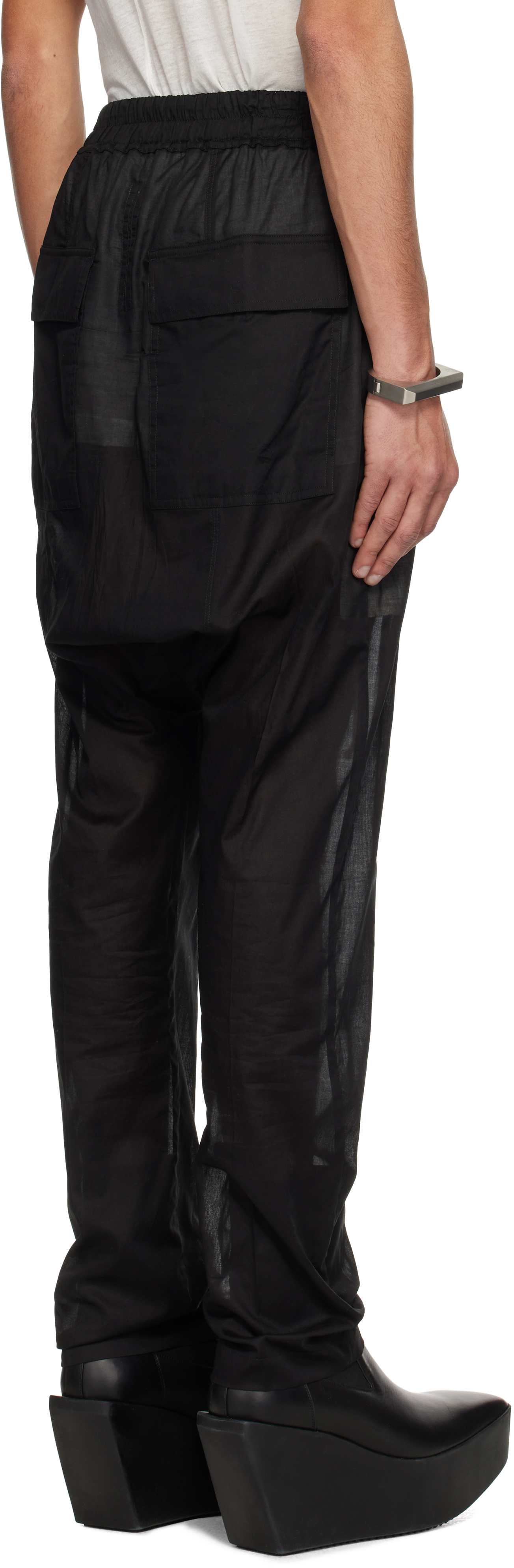 Rick Owens Black Hollywood Drawstring Long Trousers In 09 Black
