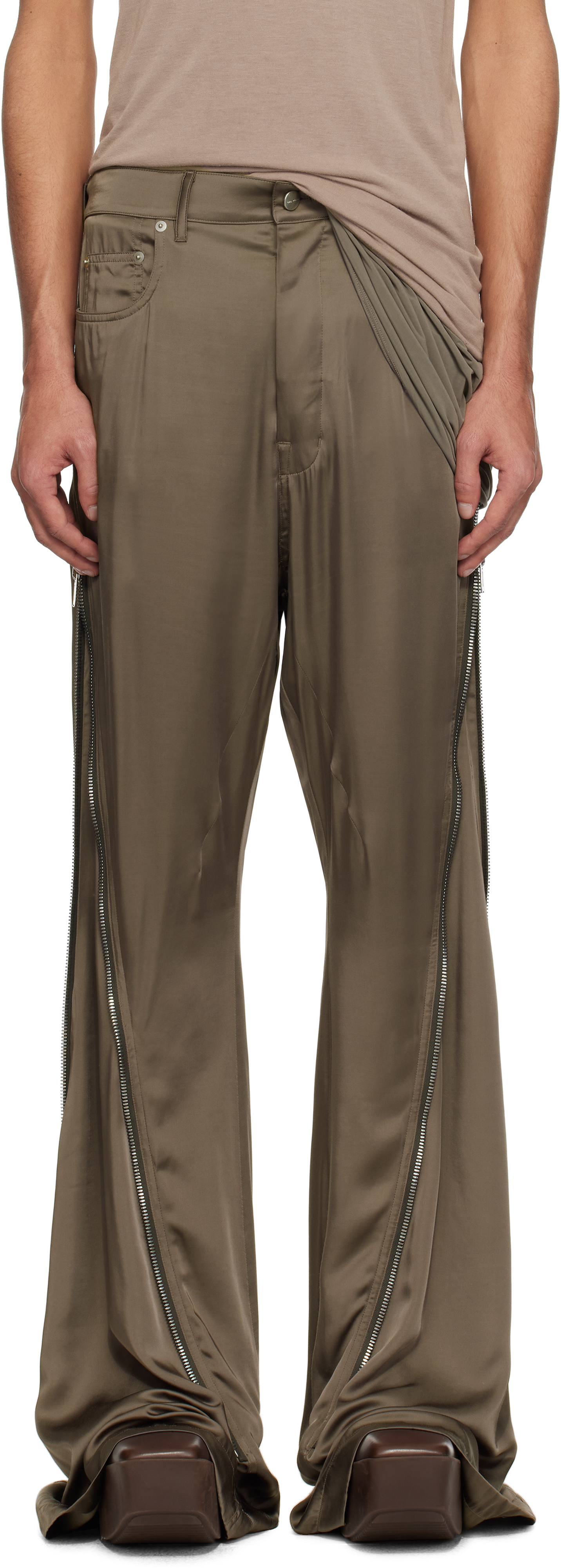 Rick Owens: グレー Hollywood Bolan Banana トラウザーズ Rick Owens: グレー Hollywood Bolan Banana トラウザーズ
