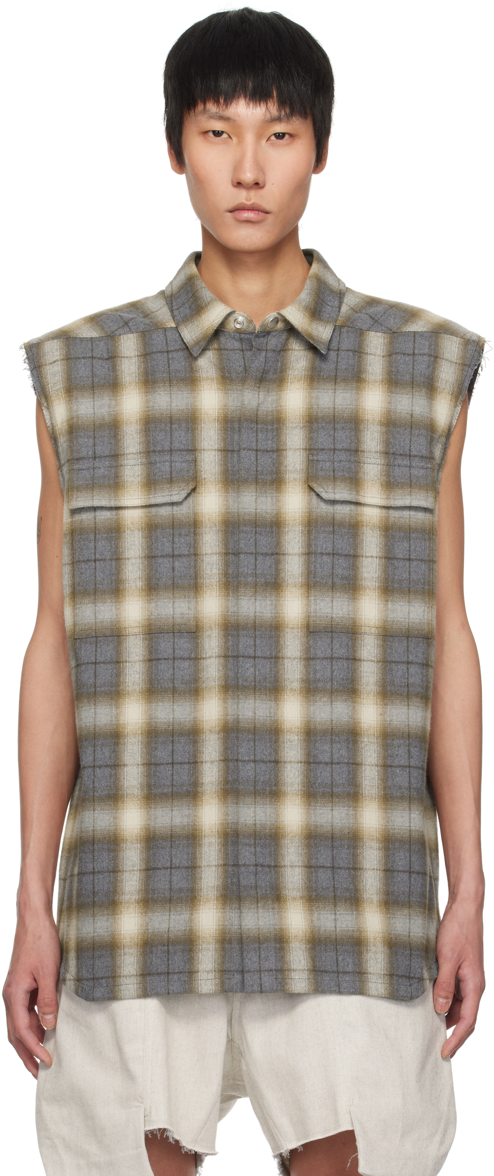 Rick Owens Gray Hollywood Jumbo Sl Outer Shirt In 158p Grey Plaid