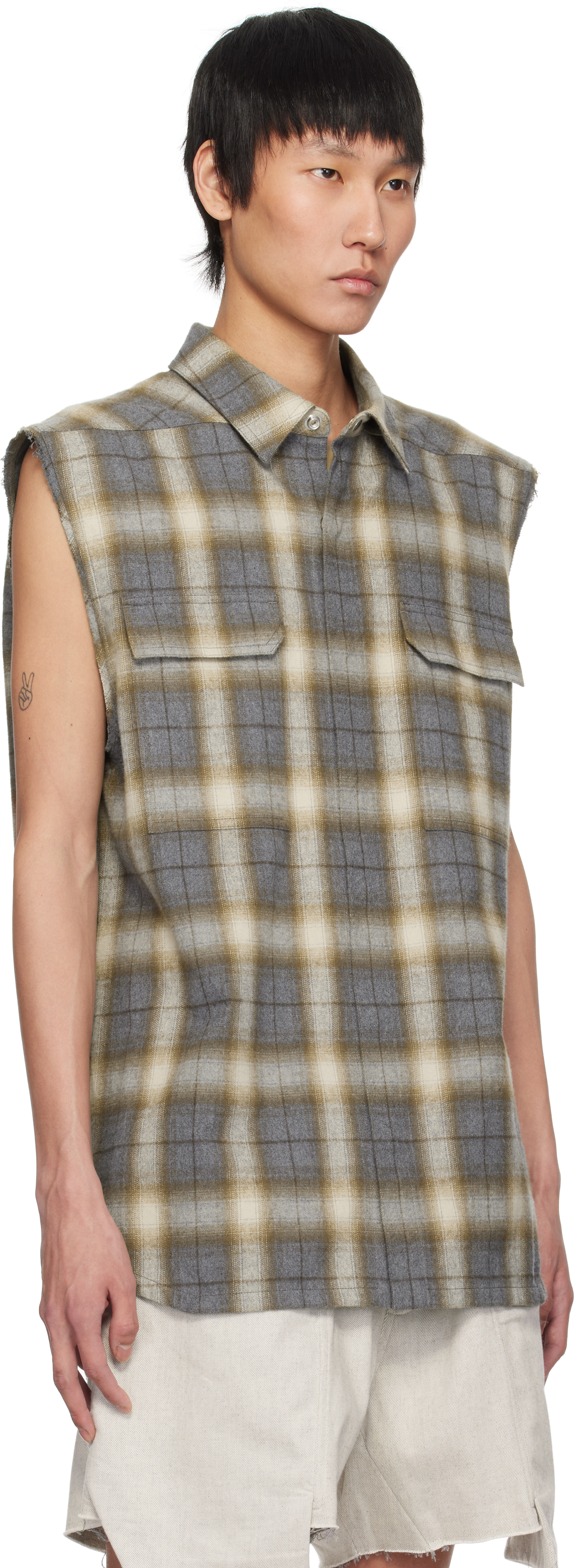 Rick Owens Gray Hollywood Jumbo Sl Outer Shirt In 158p Grey Plaid