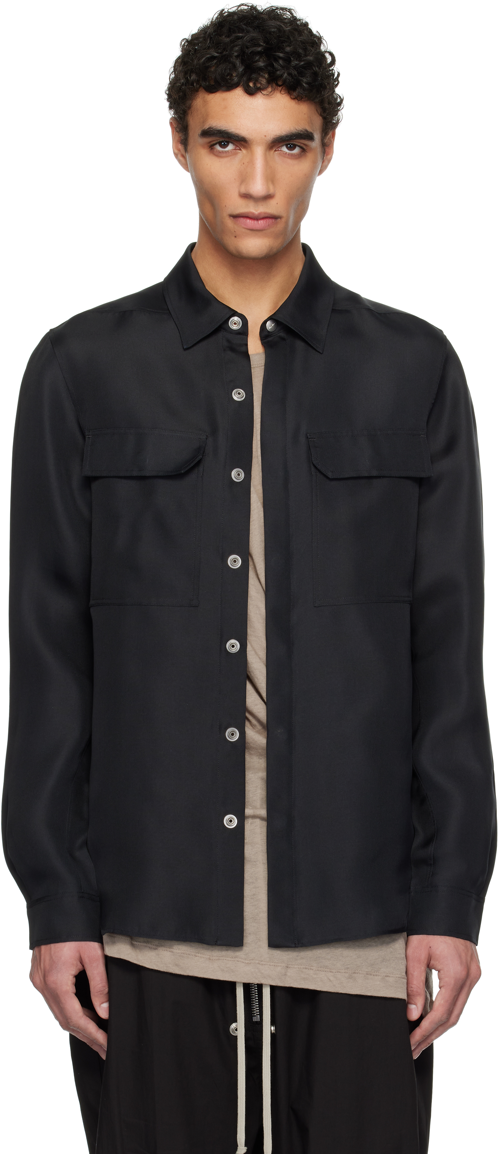 【Rick Owens】ブラック Hollywood  LS スウェットシャツ Rick Owensのブラック Hollywood シルクガザル オーバーシャツが