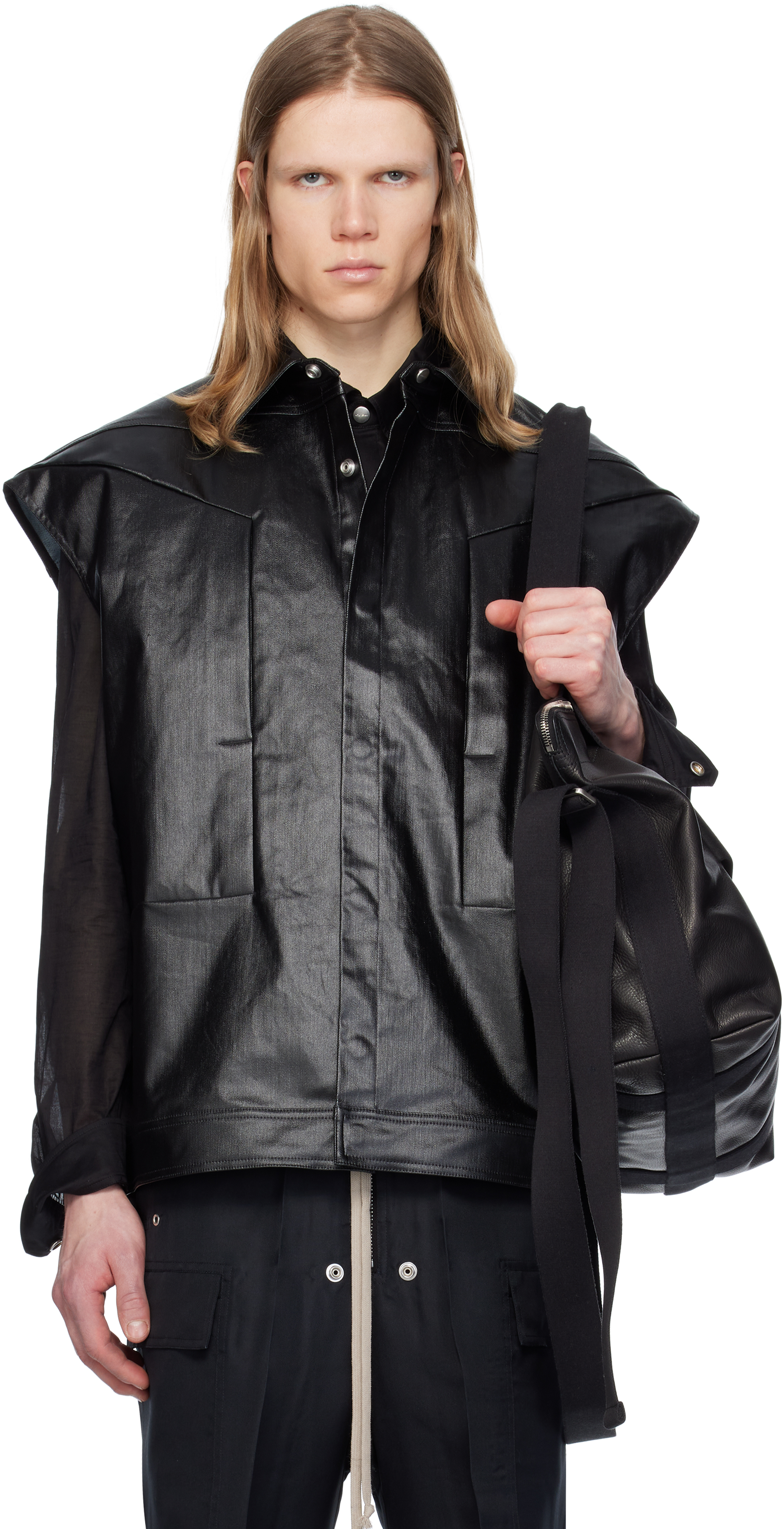 【関税込み】Rick Owens ブラック Hollywood Headon シャツ Black Hollywood Sleeveless Jumbo Shirt by Rick Owens on Sale