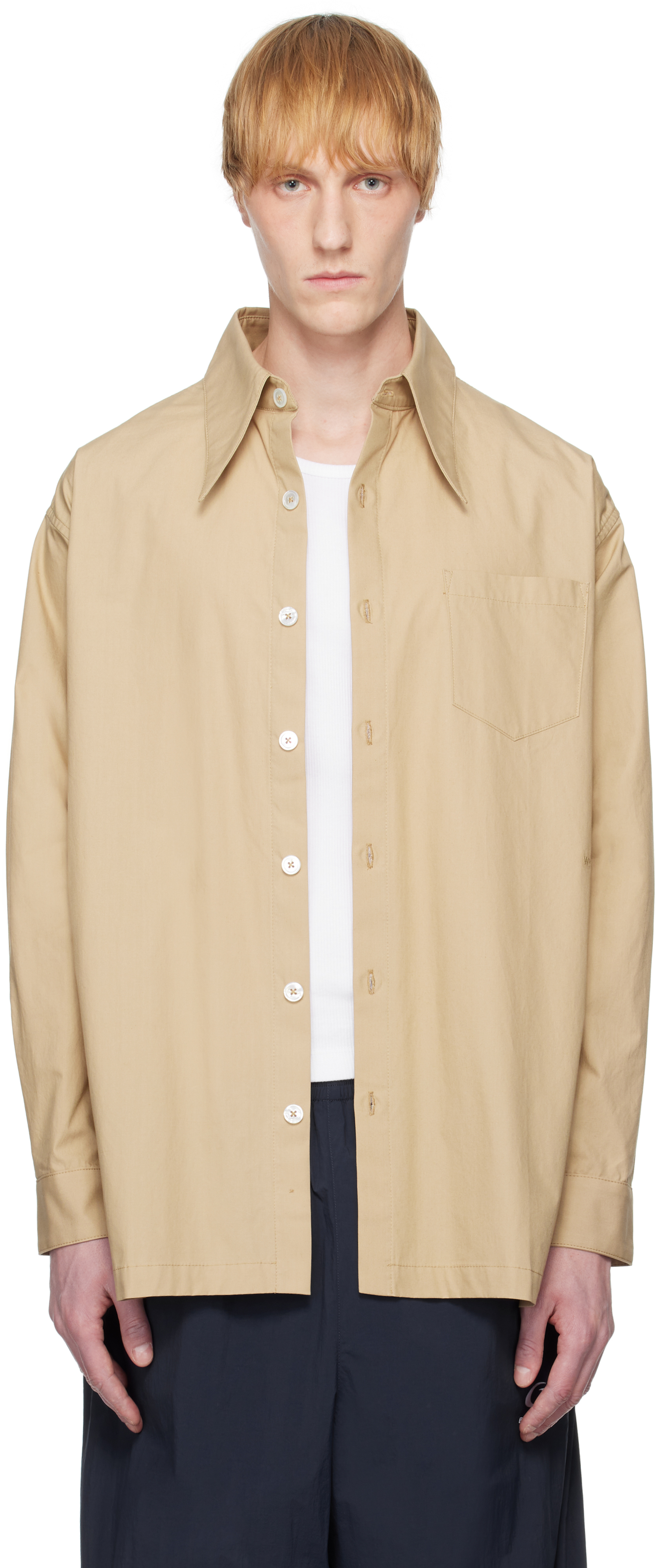 Willy Chavarria Tan Point Collar Dress Shirt