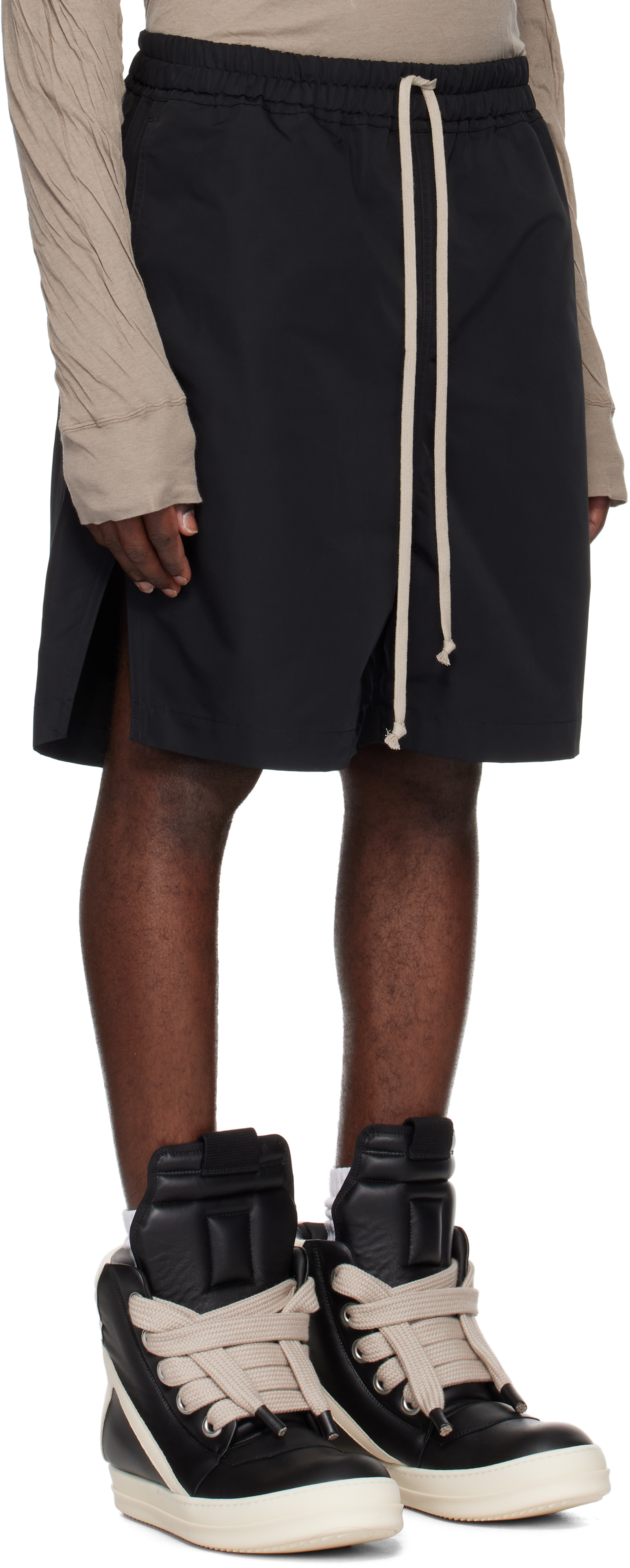 Rick Owens Straight-leg Stretch-cotton Poplin Drawstring Shorts In 09 Black