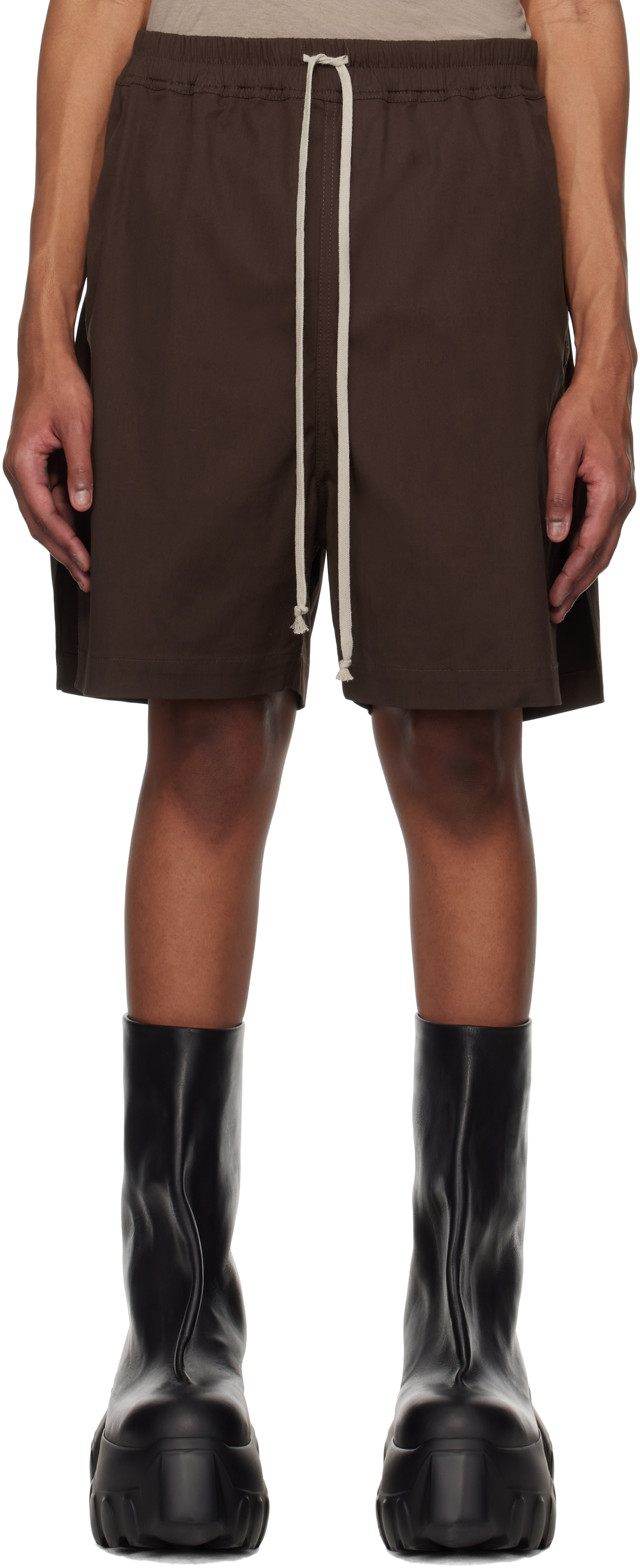 【RICK OWENS】ブラウン Hollywood ボクサー ショートパンツ Rick Owens: ブラウン Hollywood ボクサー ショートパンツ