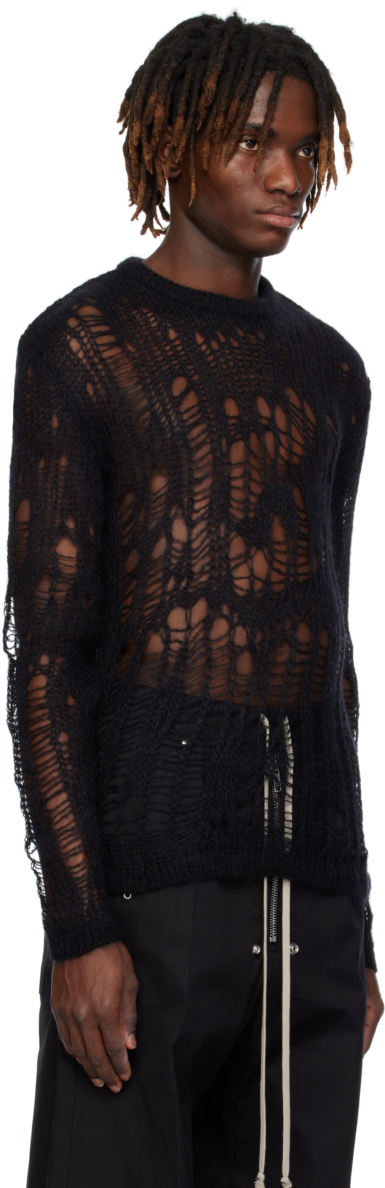 Rick Owens Black Hollywood Biker Round Neck Sweater In 09 Black