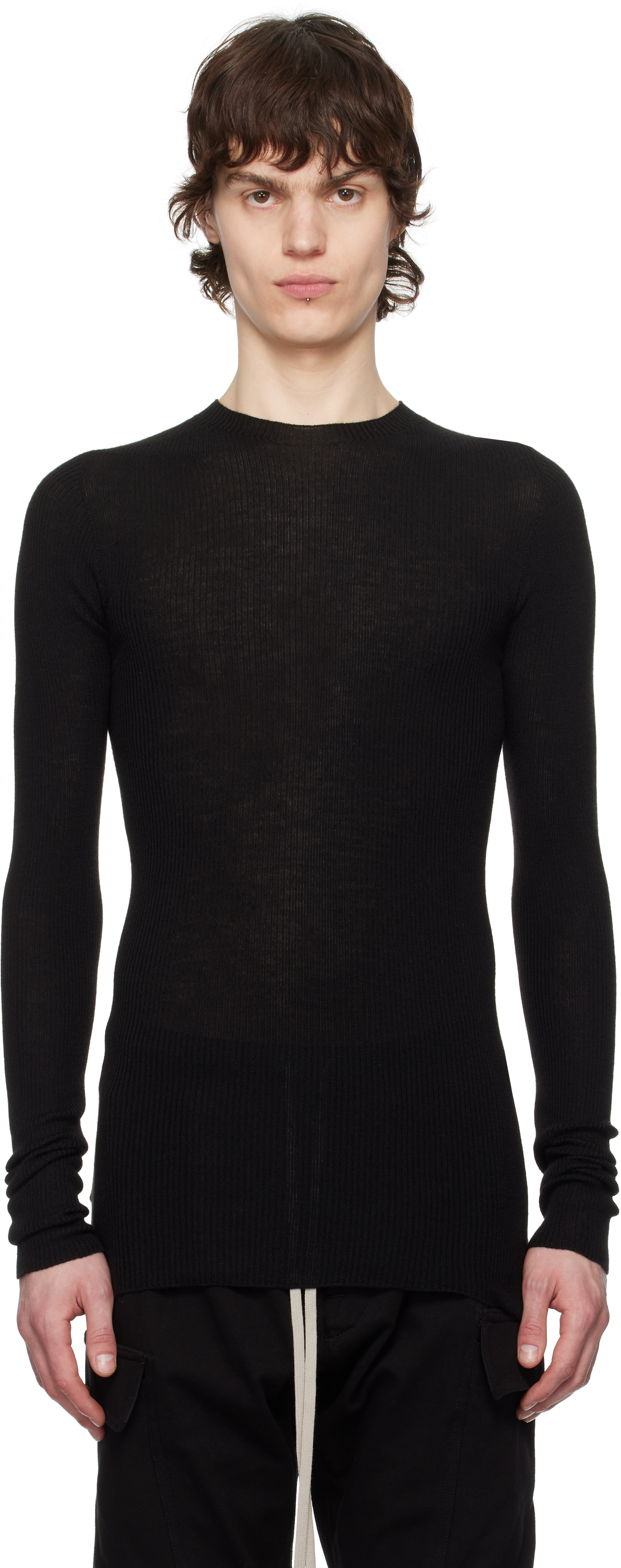 Black Hollywood Ribbed Round Neck Sweater